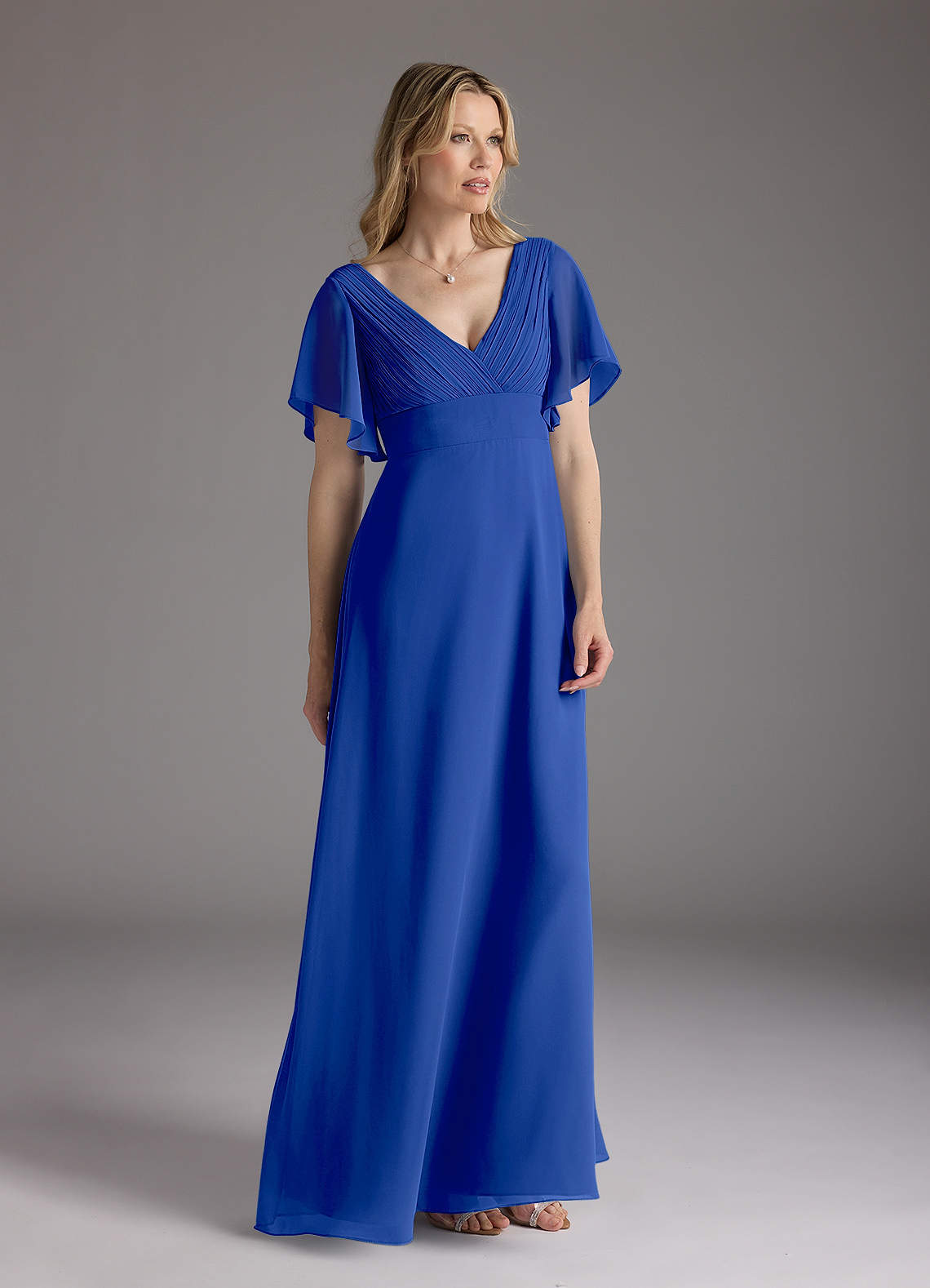 Azazie Alessa Mother of the Bride Dresses Royal Blue A-Line V-Neck Pleated Chiffon Dress image1
