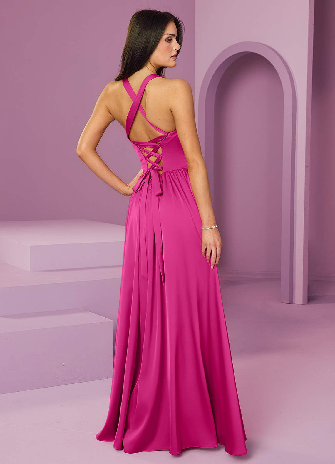 Barbie ♥ Azazie Bridesmaid Dresses Lace Up V-Neck Stretch Satin A-Line Dress image1