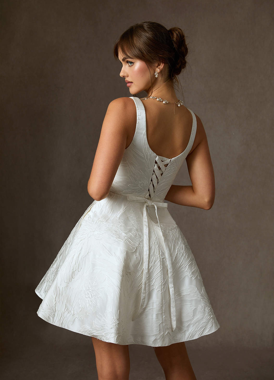 Azazie Regina Wedding Dresses Diamond White A-Line with Pockets Floral Jacquard Dress image1