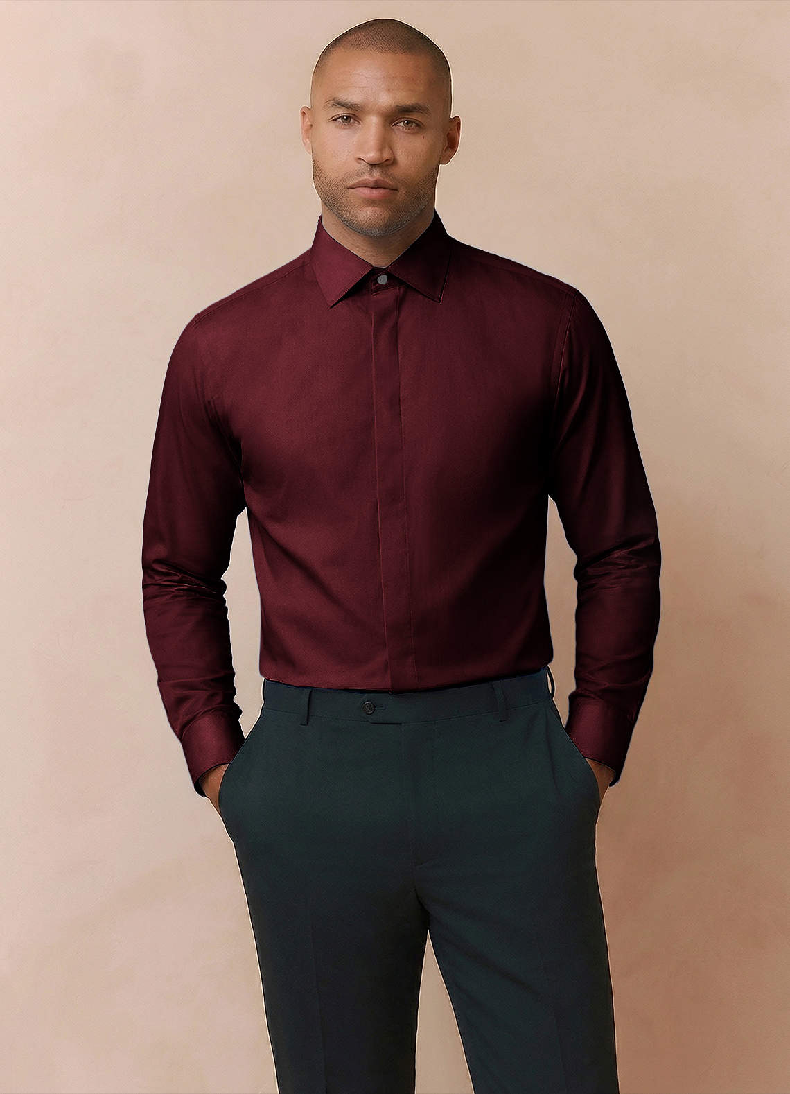 front Noah Burgundy Performance Stretch Dress Shirt