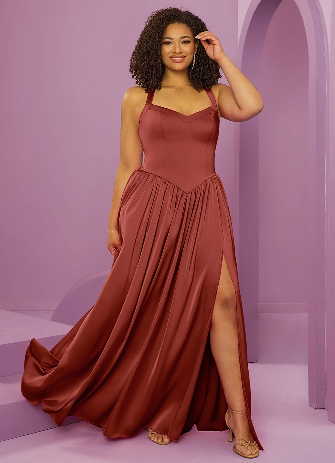 Barbie ♥ Azazie Bridesmaid Dresses Terracotta A-Line with Pockets Stretch Satin Dress image1