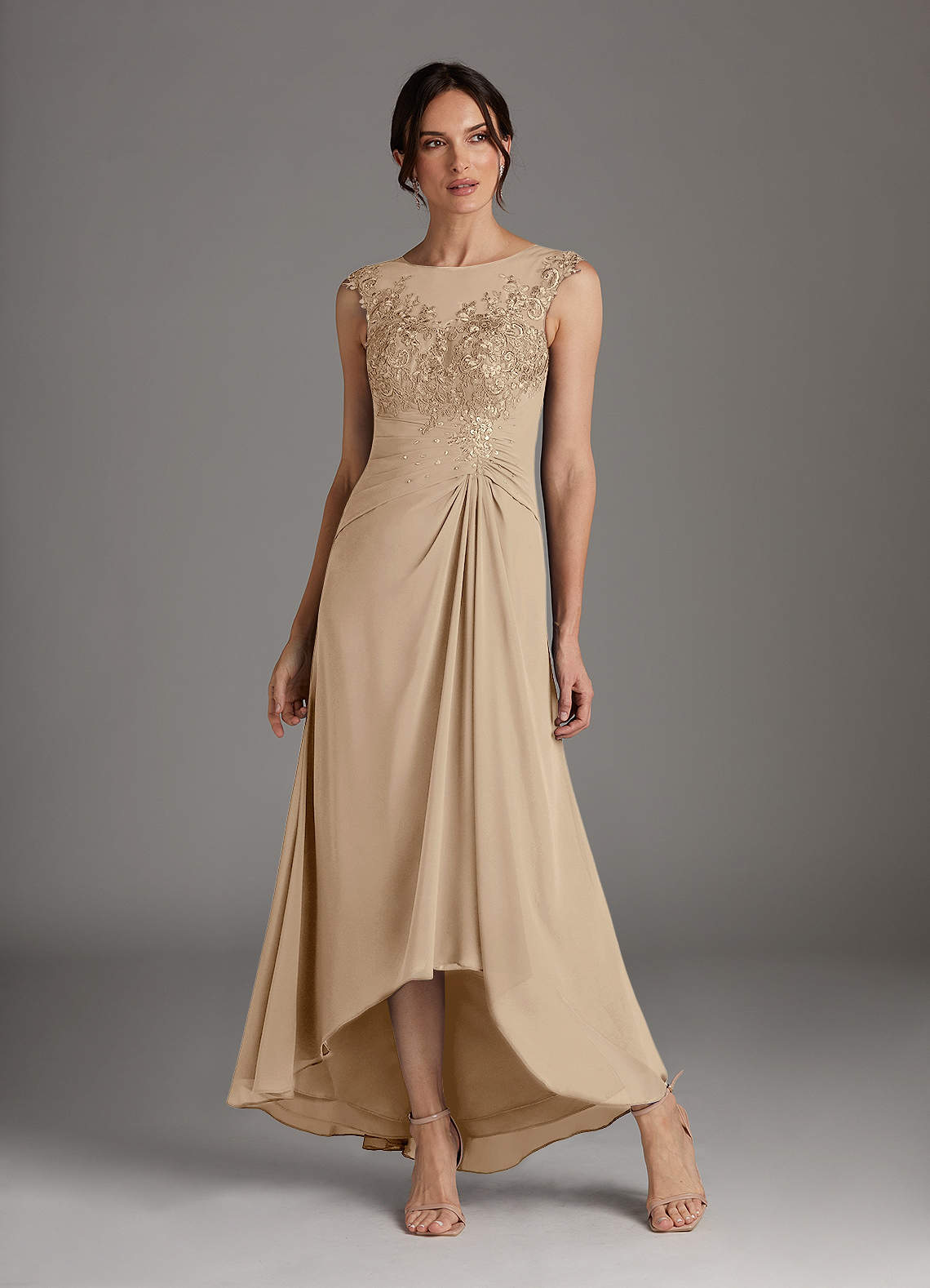 Scoop high quality Champagne Lace Short Bridesmaid Dress