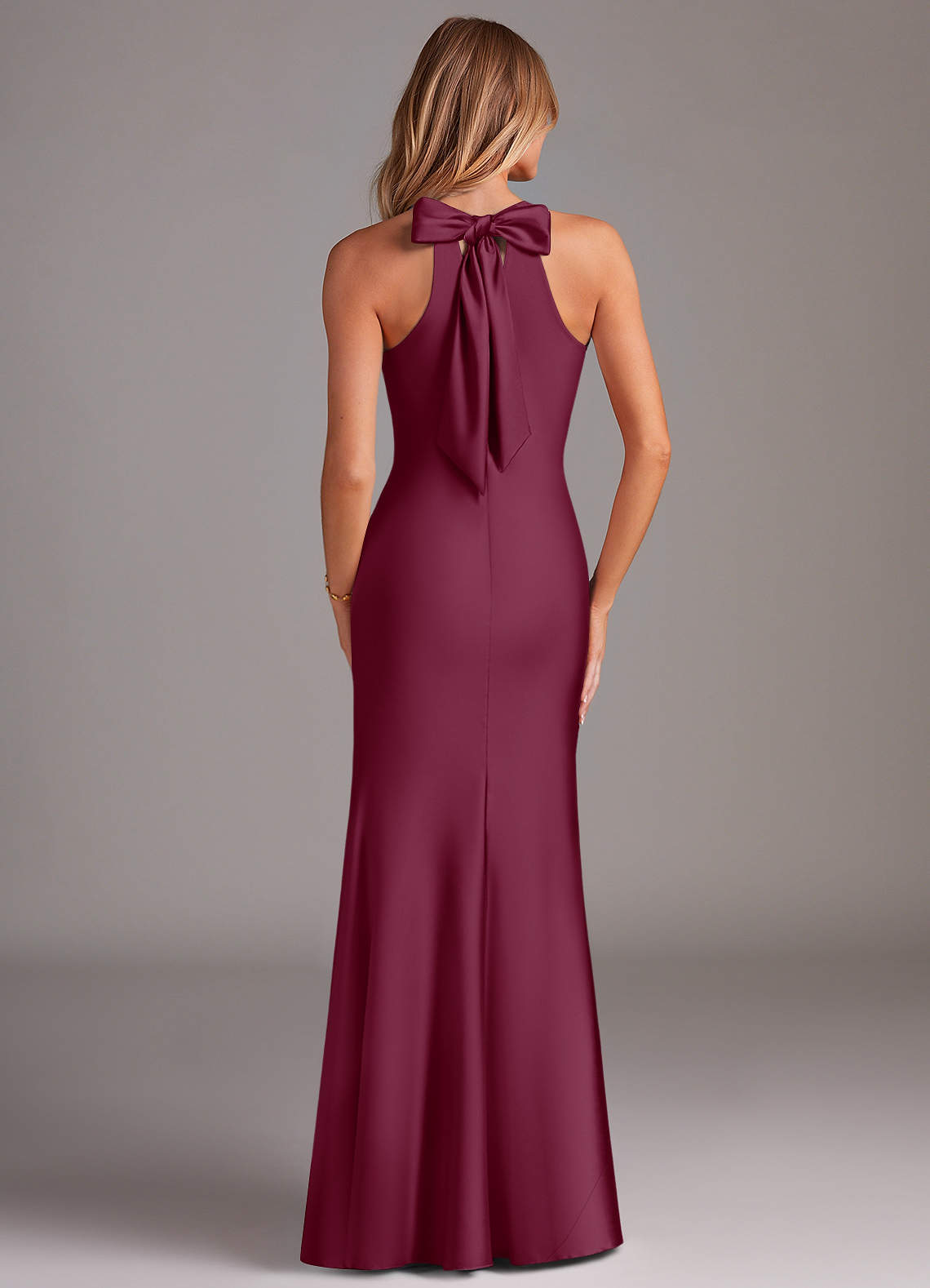 Azazie Doretta Bridesmaid Dresses Mulberry Mermaid Pleated Stretch Satin Dress image1