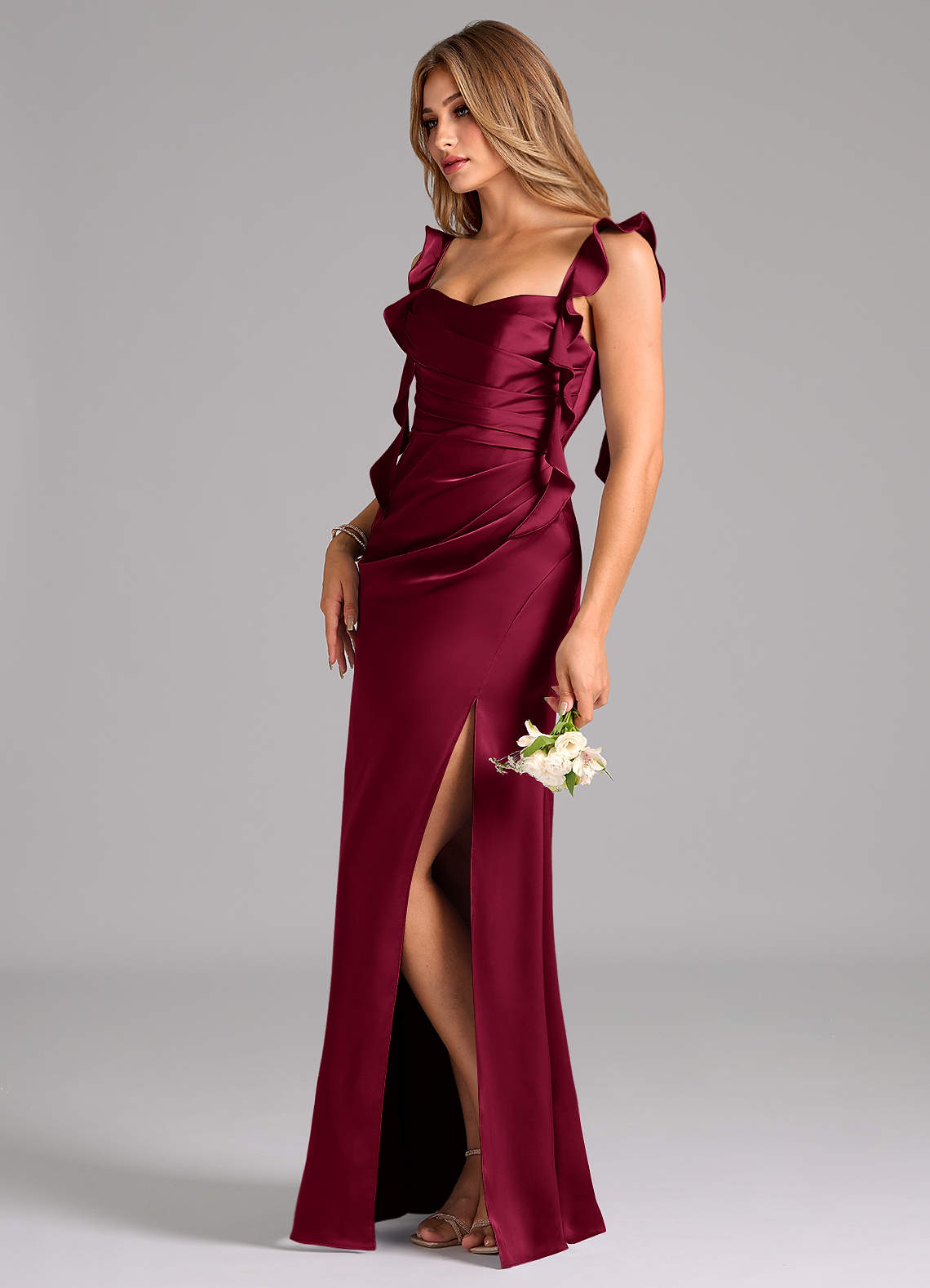 Azazie Jessamine Brautjungfernkleider Etui Korsett Stretch-Satin Kleid Burgunderrot image4