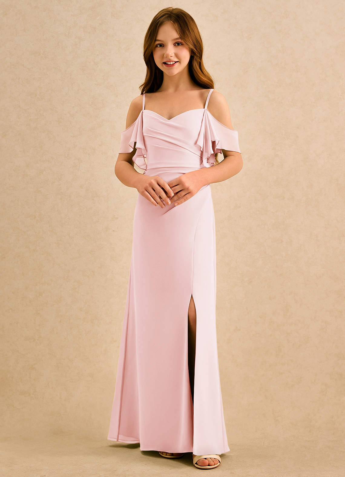 Azazie Pippy Girls Formal Sukienki dla dziewczynek sypiących kwiaty Linia A Dekolt w kształcie serca Szyfon Długość podłogi Sukienka image3