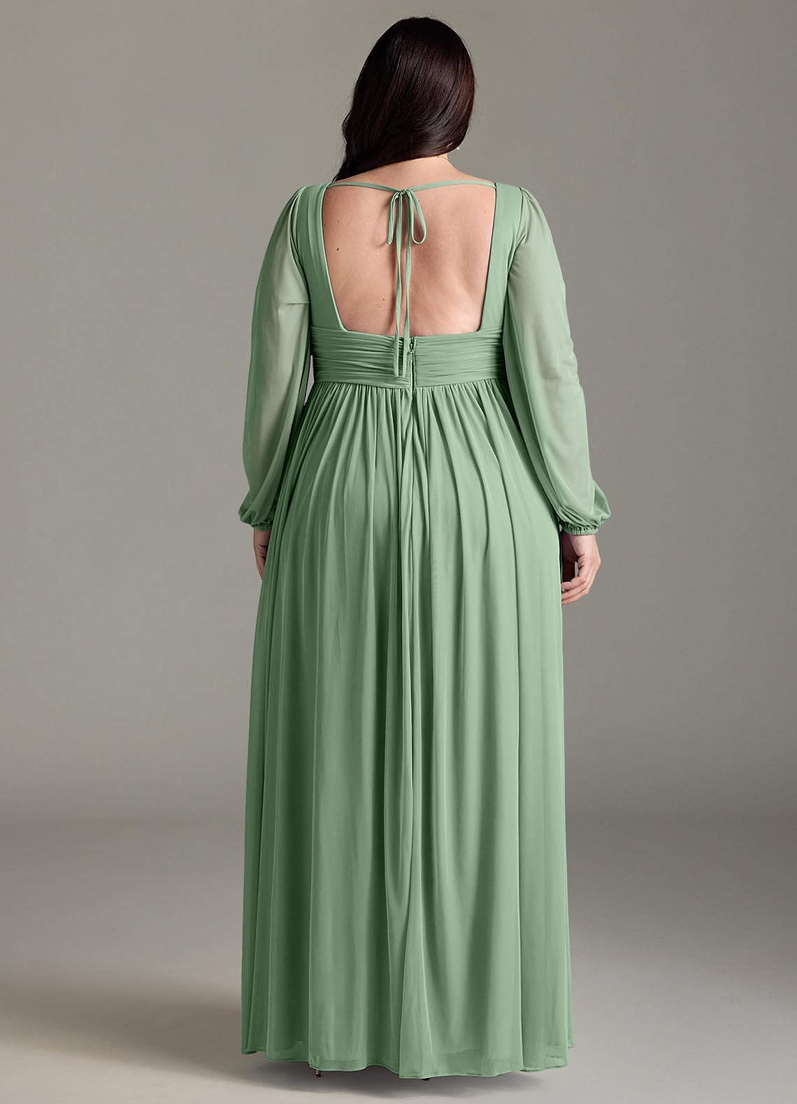 Azazie Norah Abiti da Damigella Abito A-Line in Chiffon con Maniche lunghe e Scollo a V Matcha image6