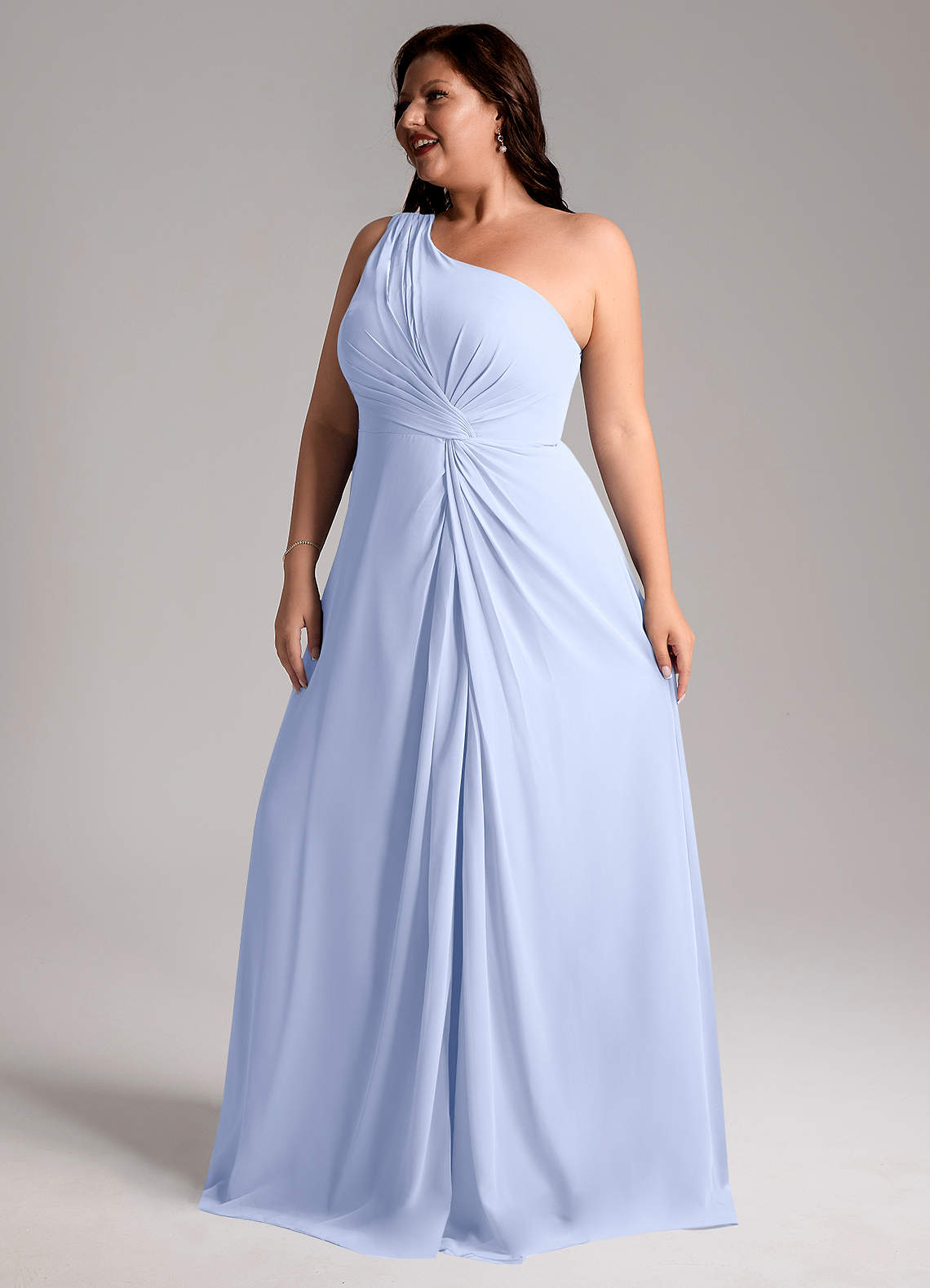 Azazie Brooke Bridesmaid Dresses Ice A-Line One Shoulder Chiffon Dress image12
