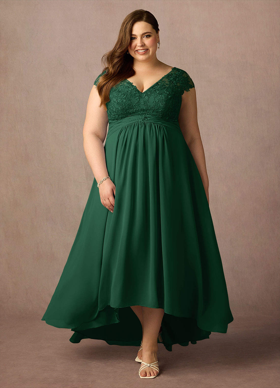 Azazie Irmeli Final Sale Dark Green A-Line Lace Chiffon Dress image1