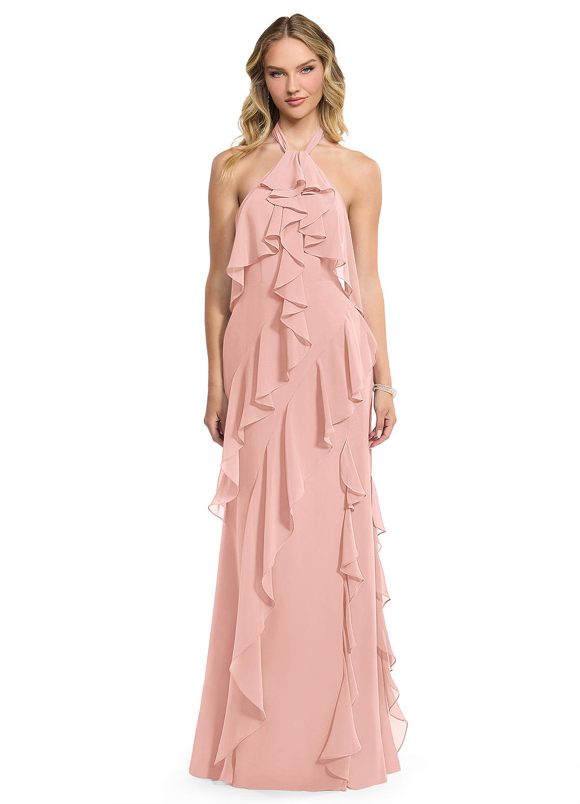 Azazie Velma Brautjungfernkleider A-Linie Seitliche Cut-Outs Chiffon Kleid Rosettenrosa image1