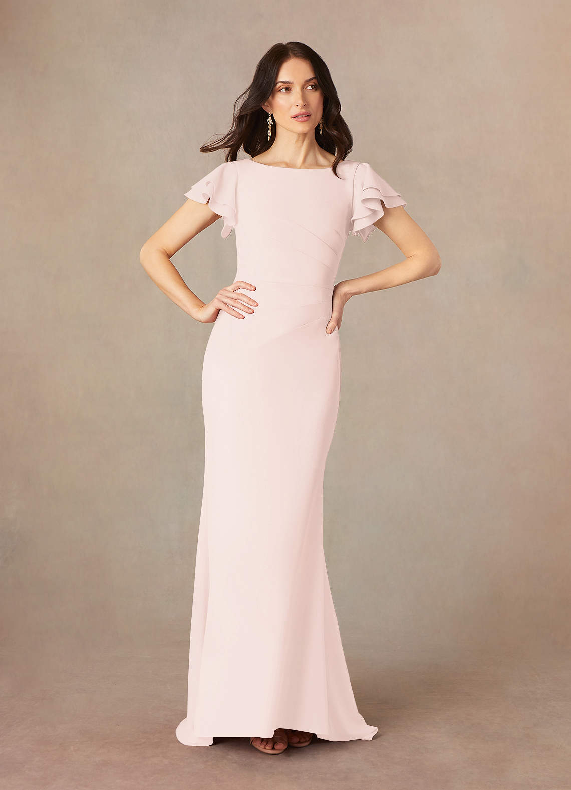 Azazie Peppermint Kleider für die Brautmutter Meerjungfrau-Linie Schaufel Gerüscht Stretch-Krepp Kleid Zartrosa image1