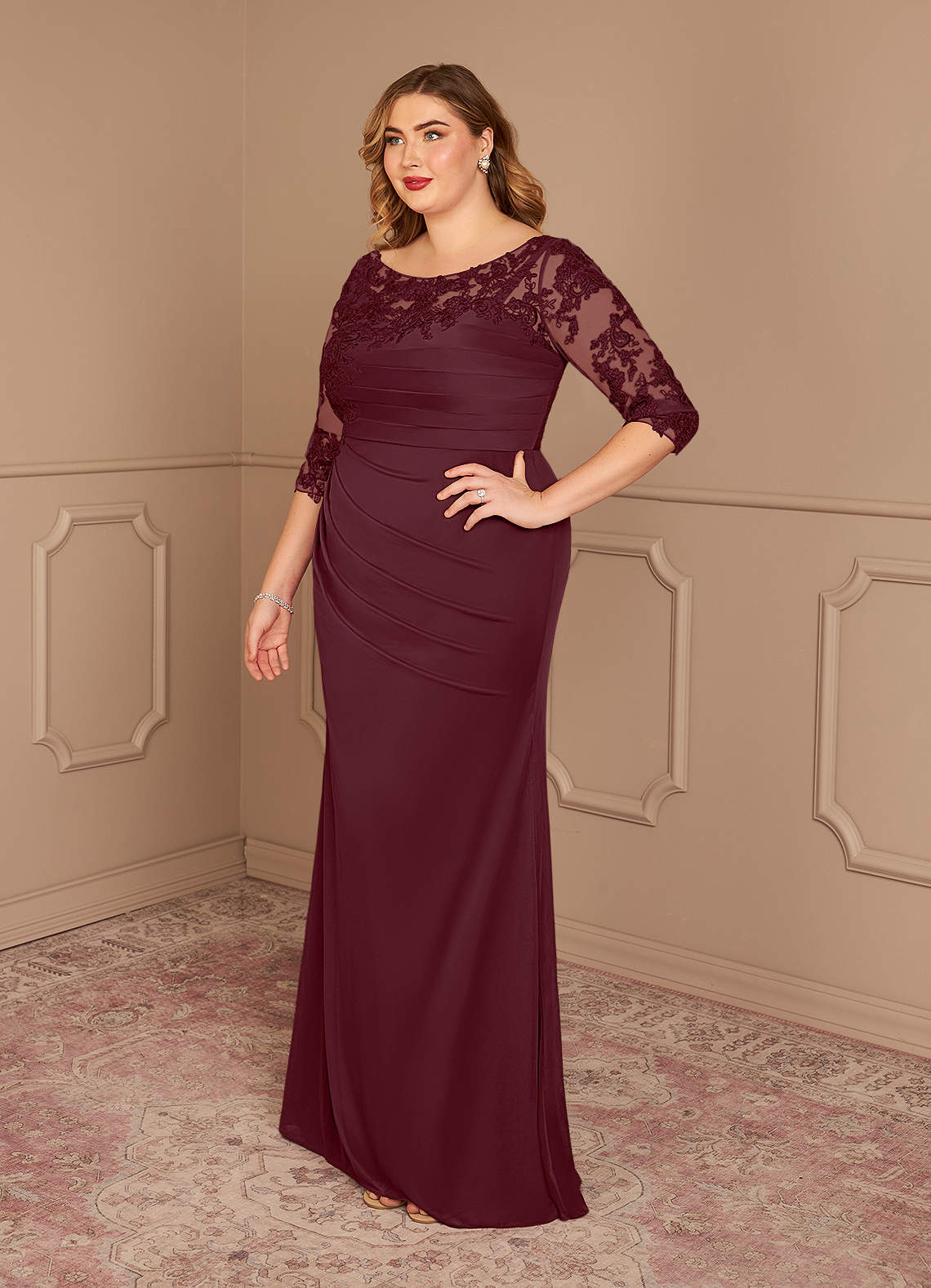 Azazie Alisondra Mother of the Bride Dresses Cabernet Sheath Scoop Lace Lace Dress image8