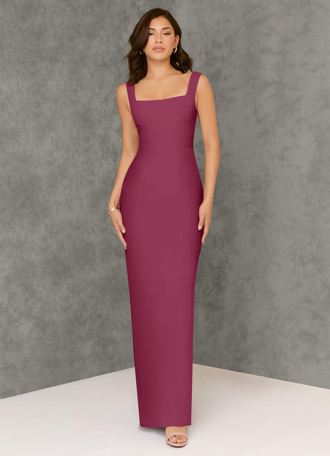 Azazie Flori Bridesmaid Dresses Mulberry Sheath Square Neckline Chiffon Dress image1