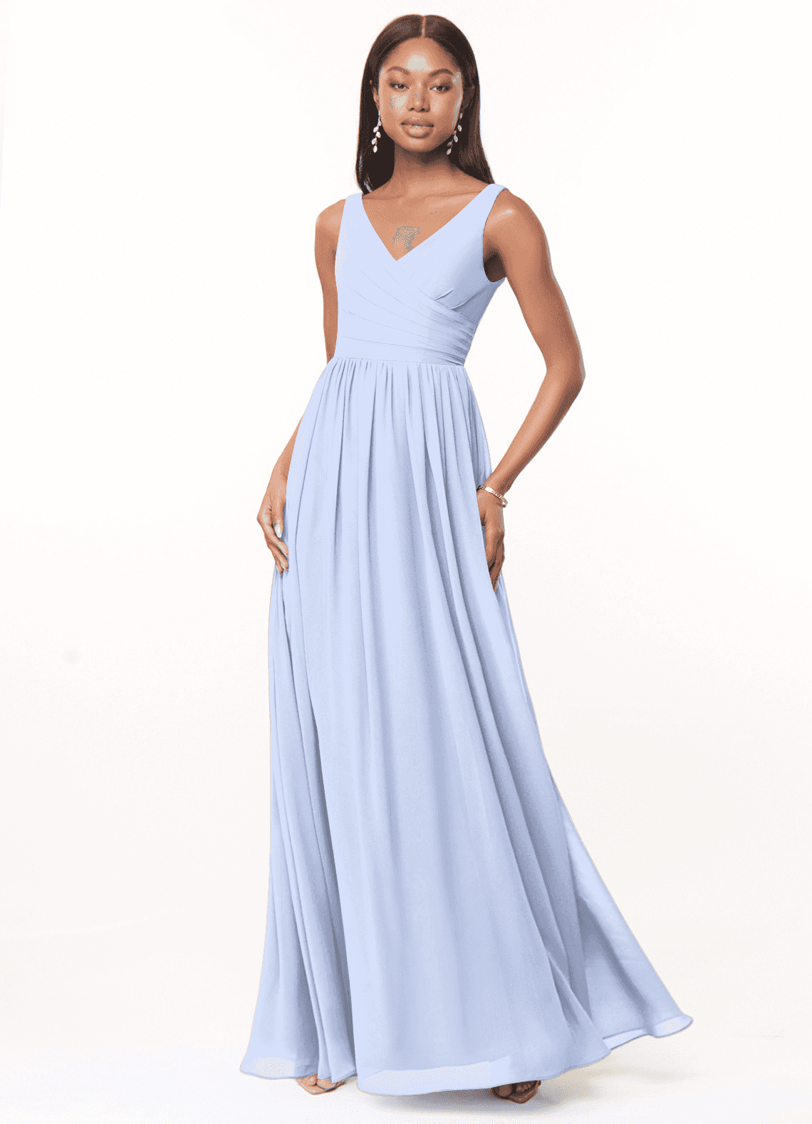 Azazie Keyla Bridesmaid Dresses Ice A-Line V-Neck Pleated Chiffon Dress image1