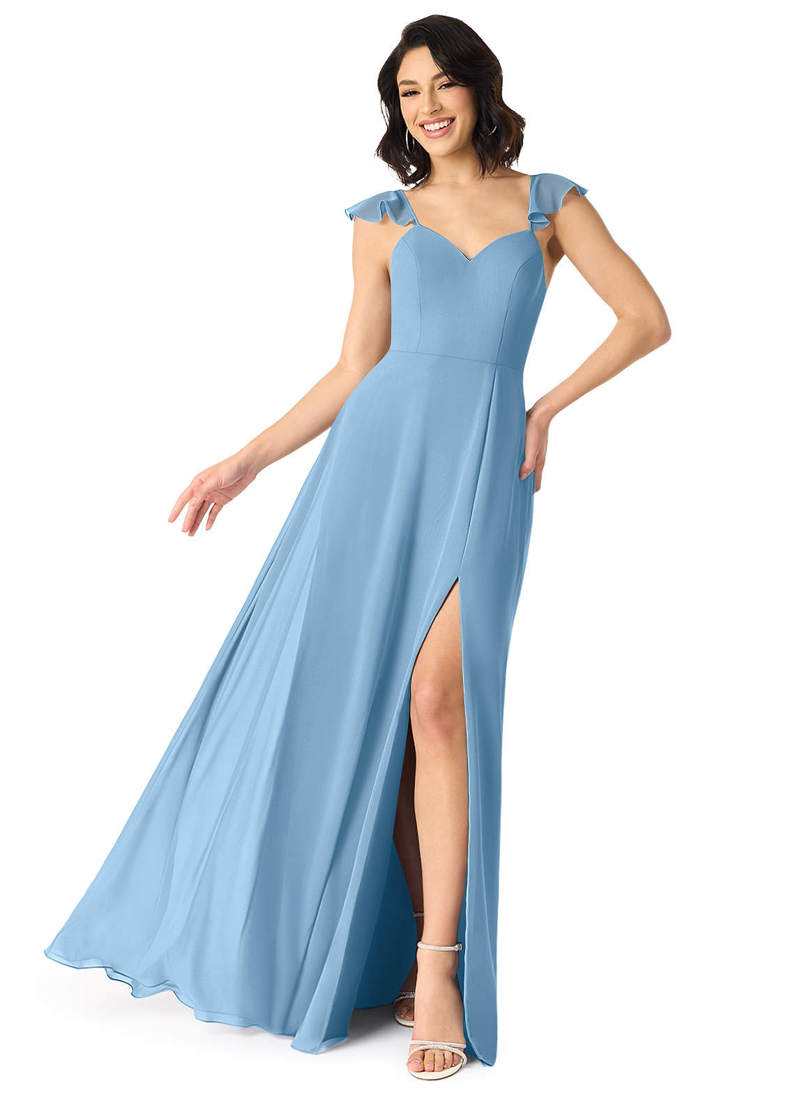 Azazie Everett Steel Blue Chiffon Bridesmaid Dresses | Azazie