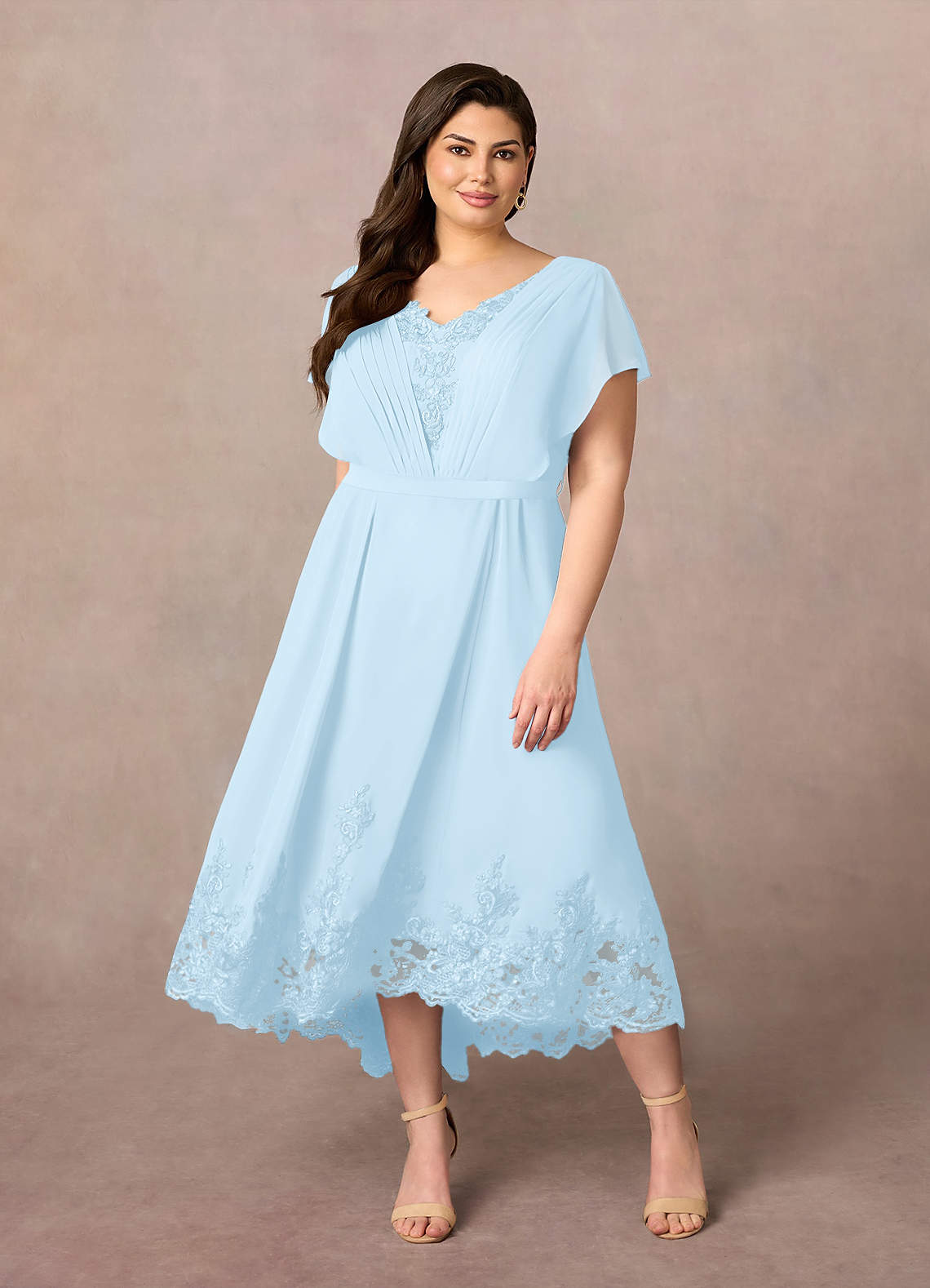 Azazie Palana Mother of the Bride Dresses Sky Blue A-Line Lace Chiffon Dress image1