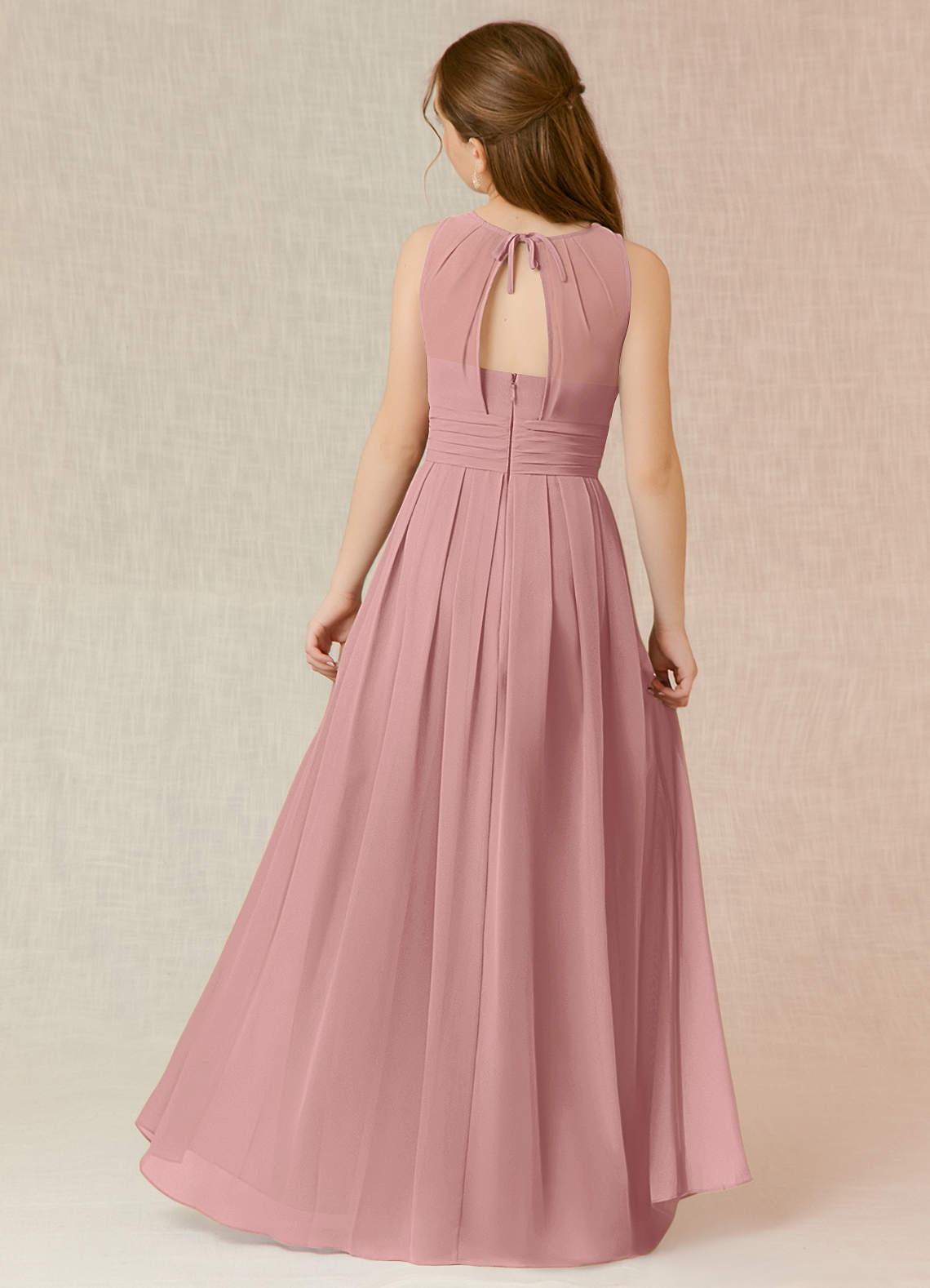Azazie Bibiane Junior Dusty Rose A-Line Pleated Chiffon Dress image1