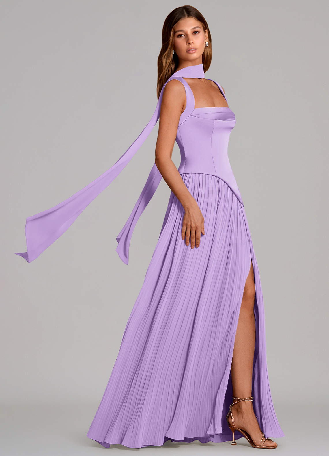 Azazie Stephanie Lilac Stretch Satin Bridesmaid Dresses | Azazie