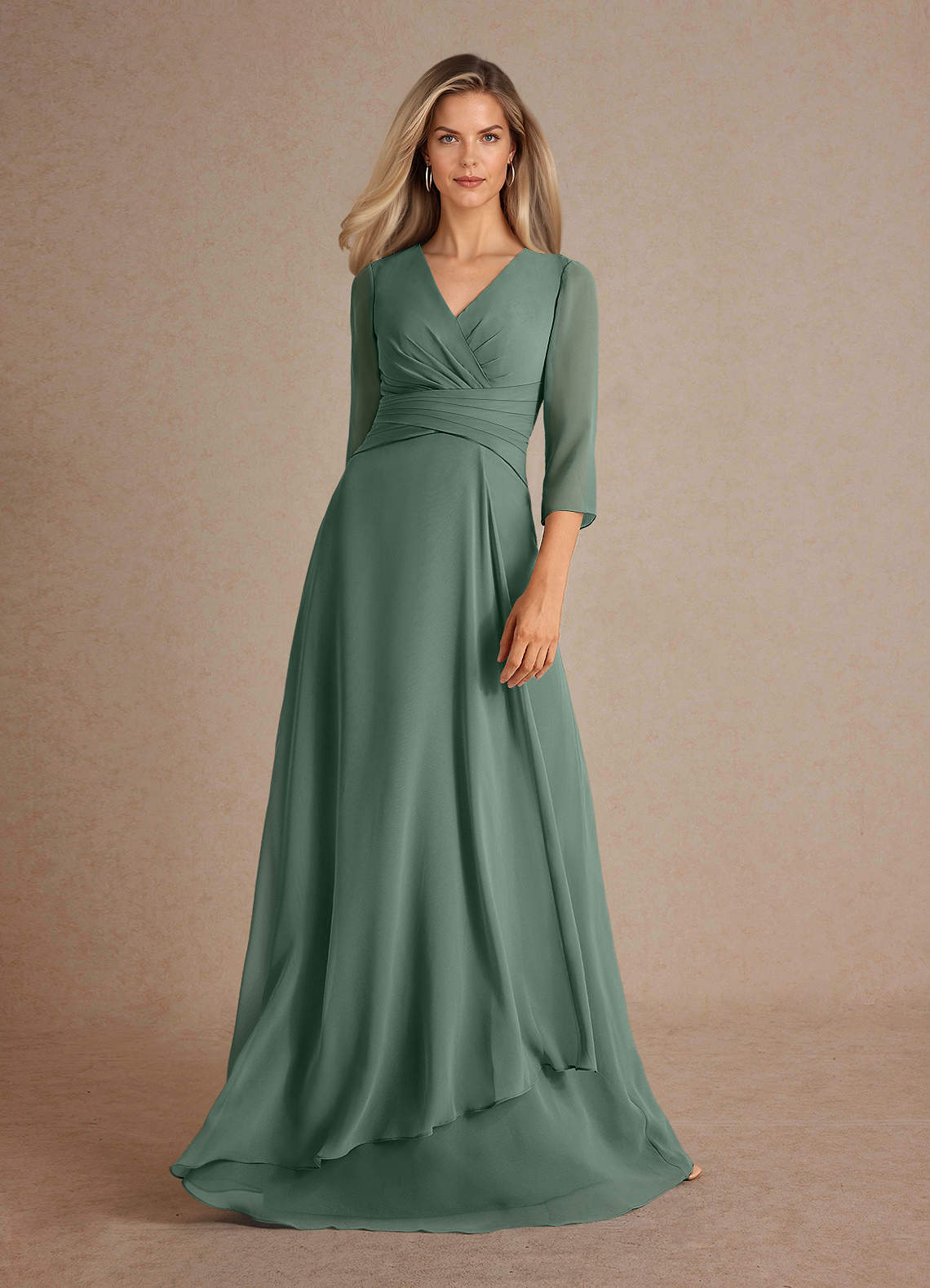 Azazie Mayfield Abiti per la Madre della Sposa Abito A-Line in Chiffon Plissettato Eucalipto image4