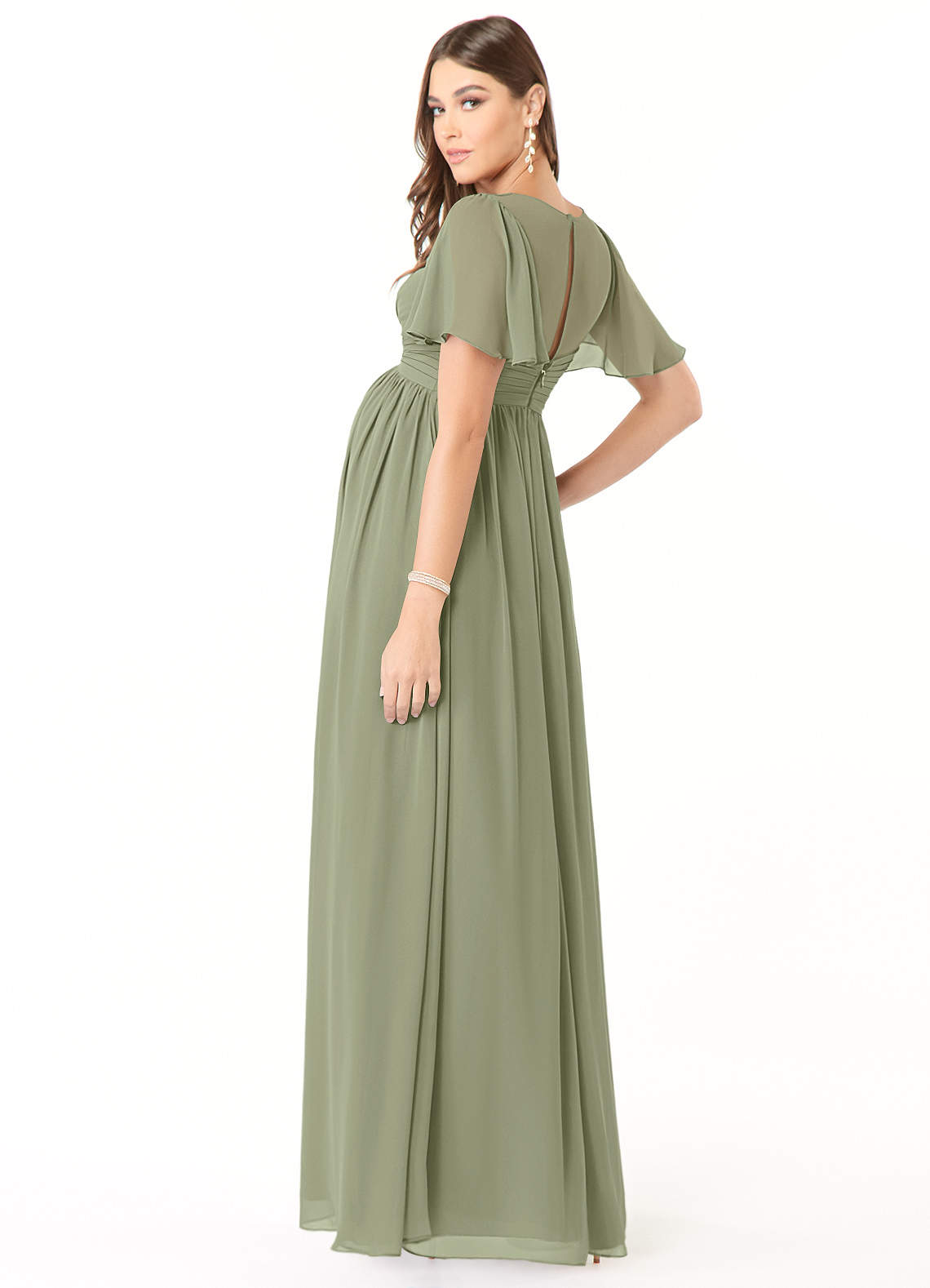 Azazie Verna Kleider zum Anprobieren zu Hause A-Linie V-Hals Gerüscht Chiffon Bodenlänge Kleid image3