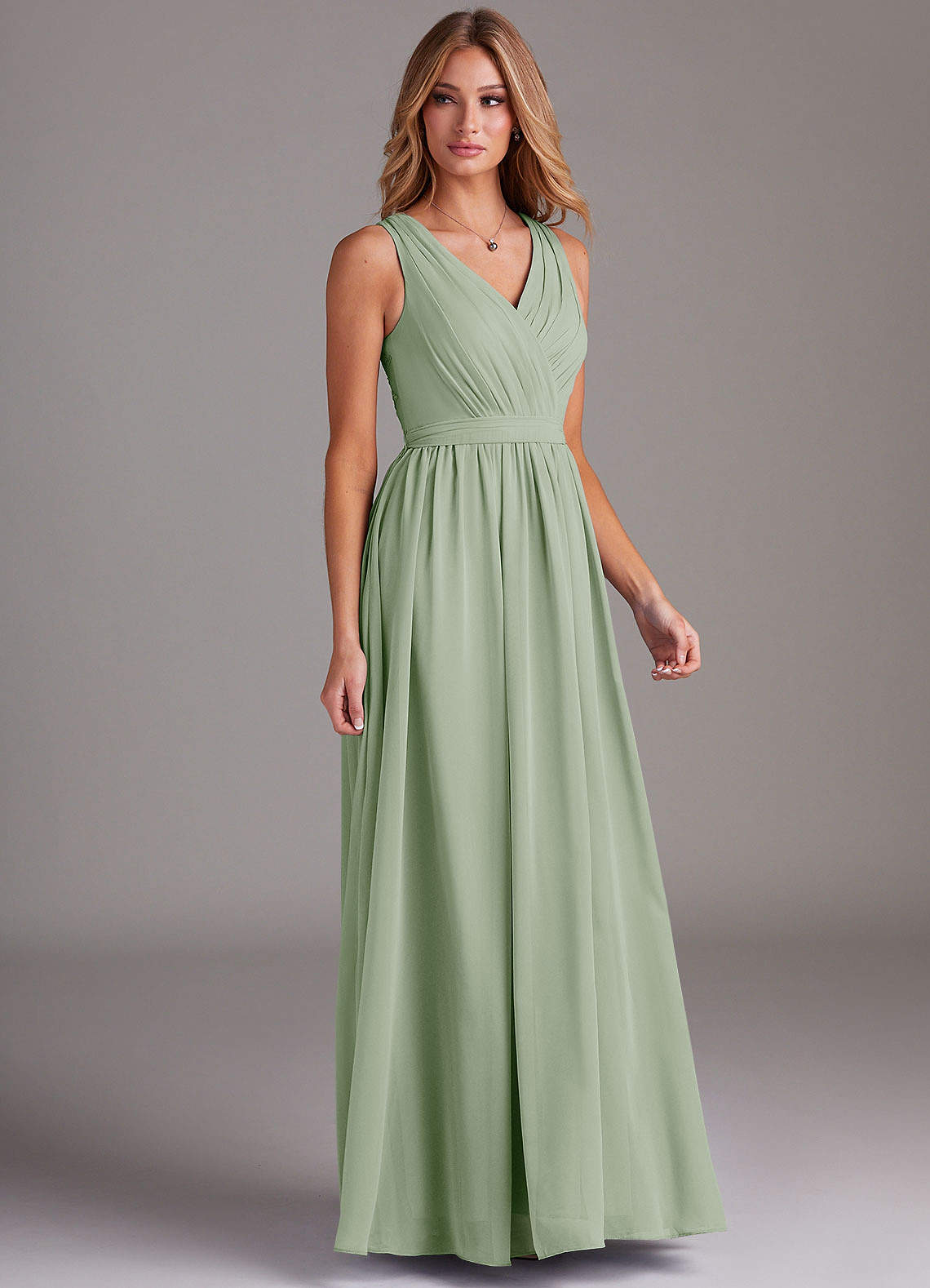 Azazie Kingsley Bridesmaid Dresses Dusty Sage A-Line Lace Chiffon Dress image4