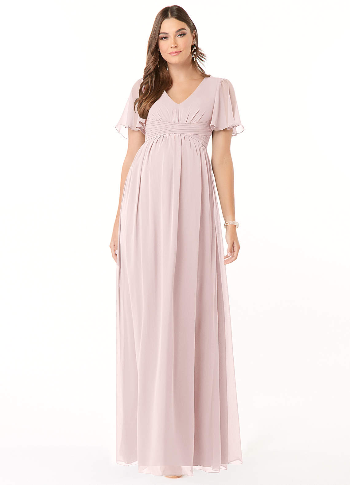 Azazie Verna Maternity Bridesmaid Dresses A-Line V-Neck Ruched Chiffon Floor-Length Dress image1