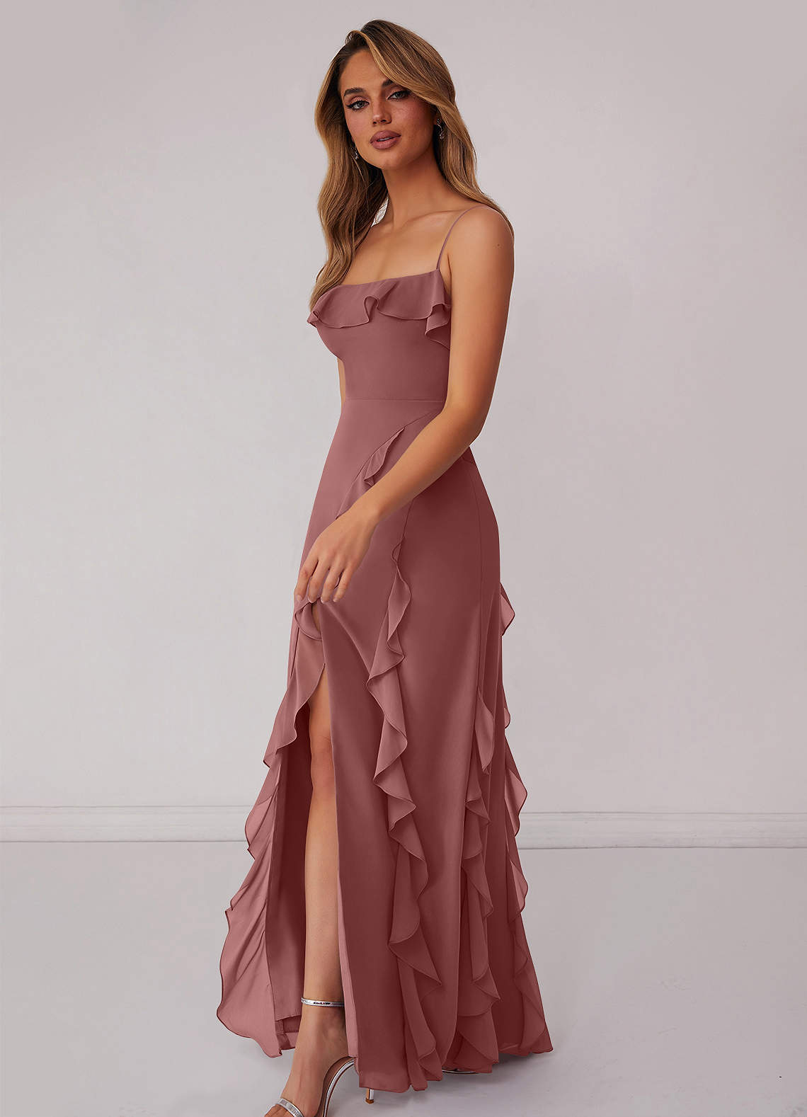 Barbie ♥ Azazie Bridesmaid Dresses Desert Rose Sheath Bow Chiffon Dress image4