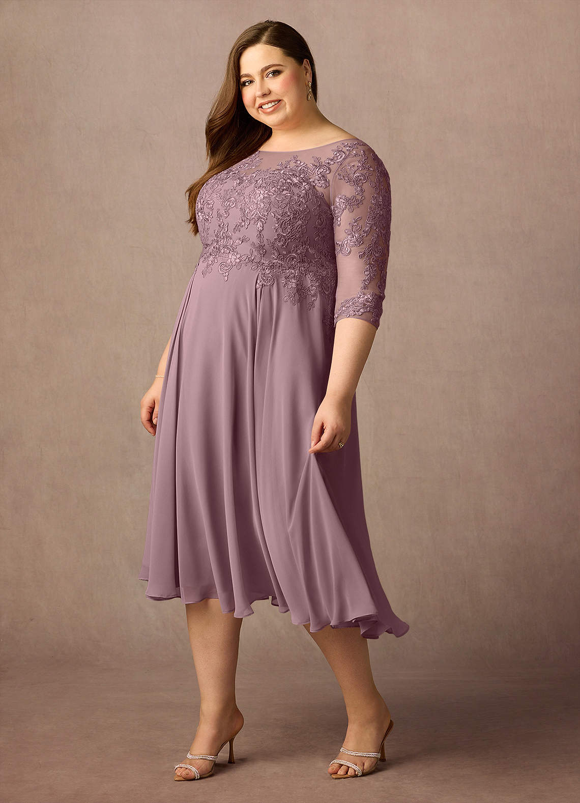 Azazie Marge Mother of the Bride Dresses Dusty Rose A-Line Scoop Lace Chiffon Dress image8