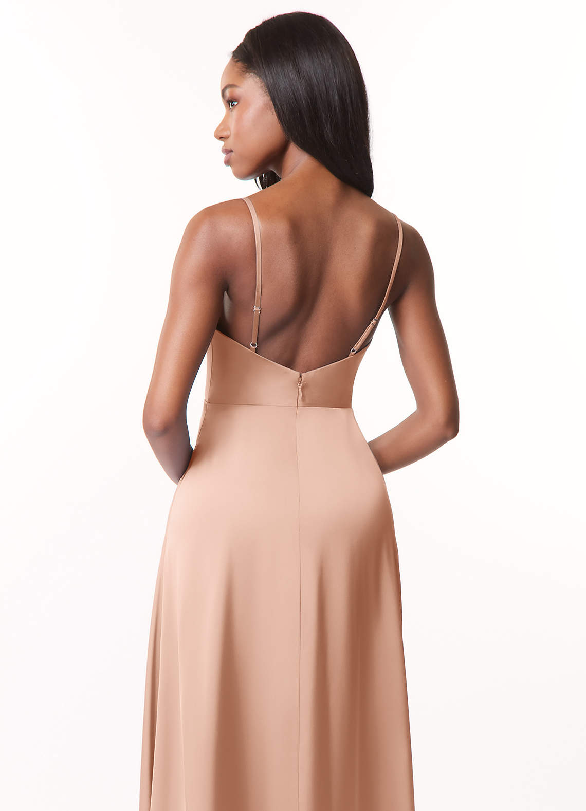 Azazie Brielle Ready to Ship Rose Gold Stretch Satin Bridesmaid Dresses |  Azazie