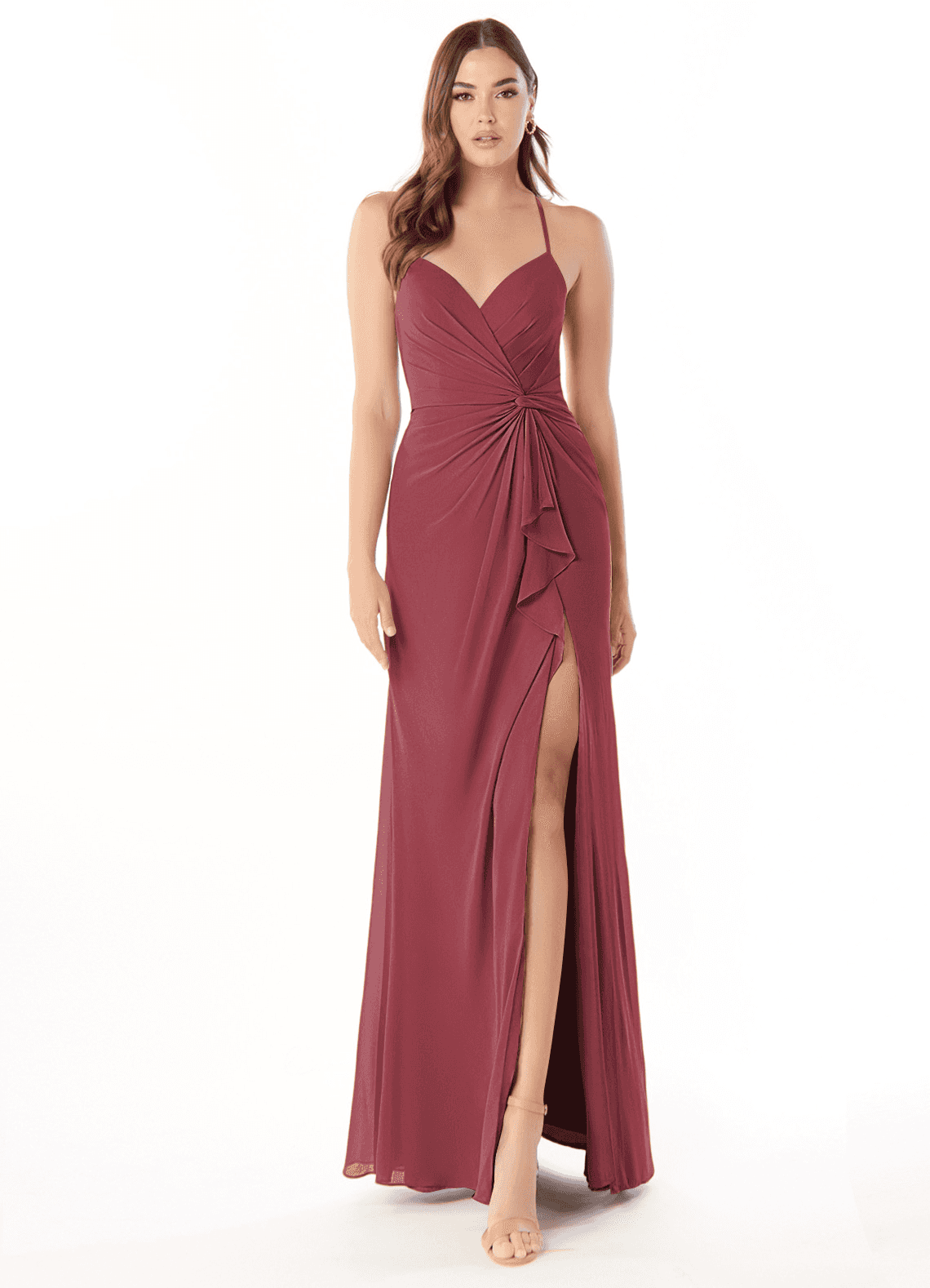 Azazie Aribella Bridesmaid Dresses Merlot Sheath Ruched Chiffon Dress image1