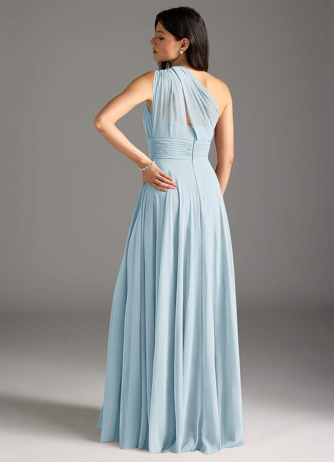 Azazie Charlize Bridesmaid Dresses Sky Blue A-Line One Shoulder Chiffon Dress image1