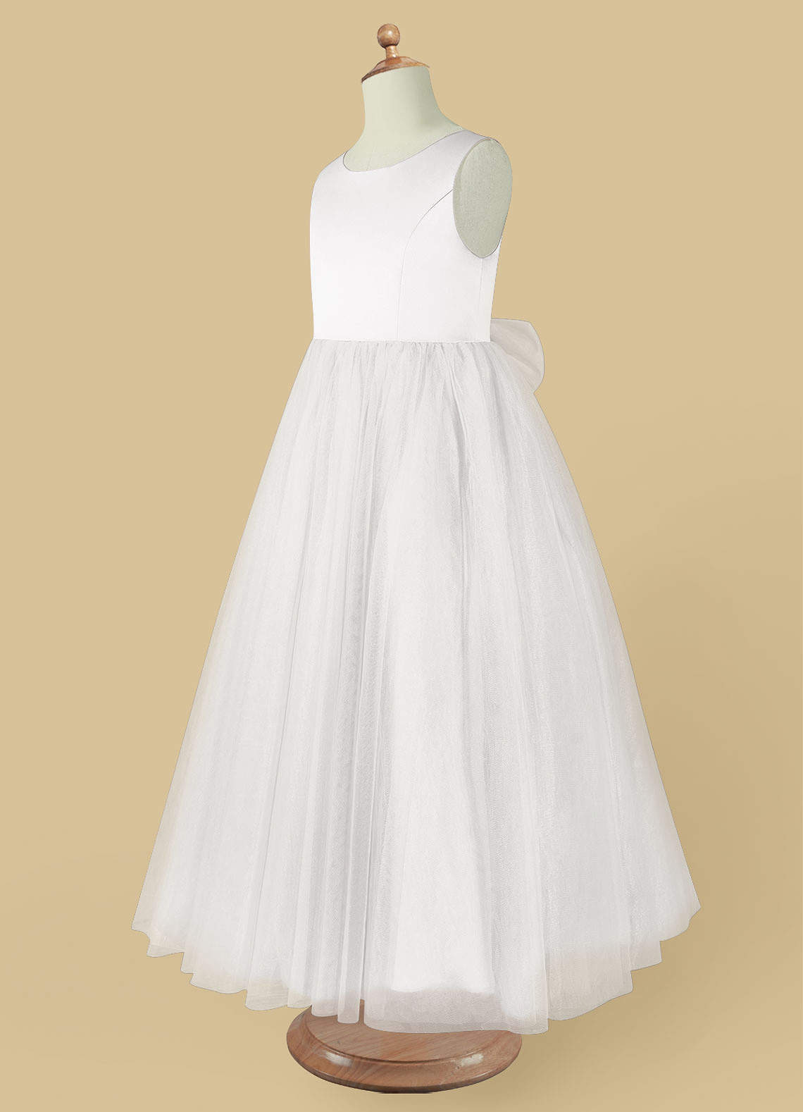 Azazie Muni Flower Girl Dresses White A-Line Bow Tulle Dress image4
