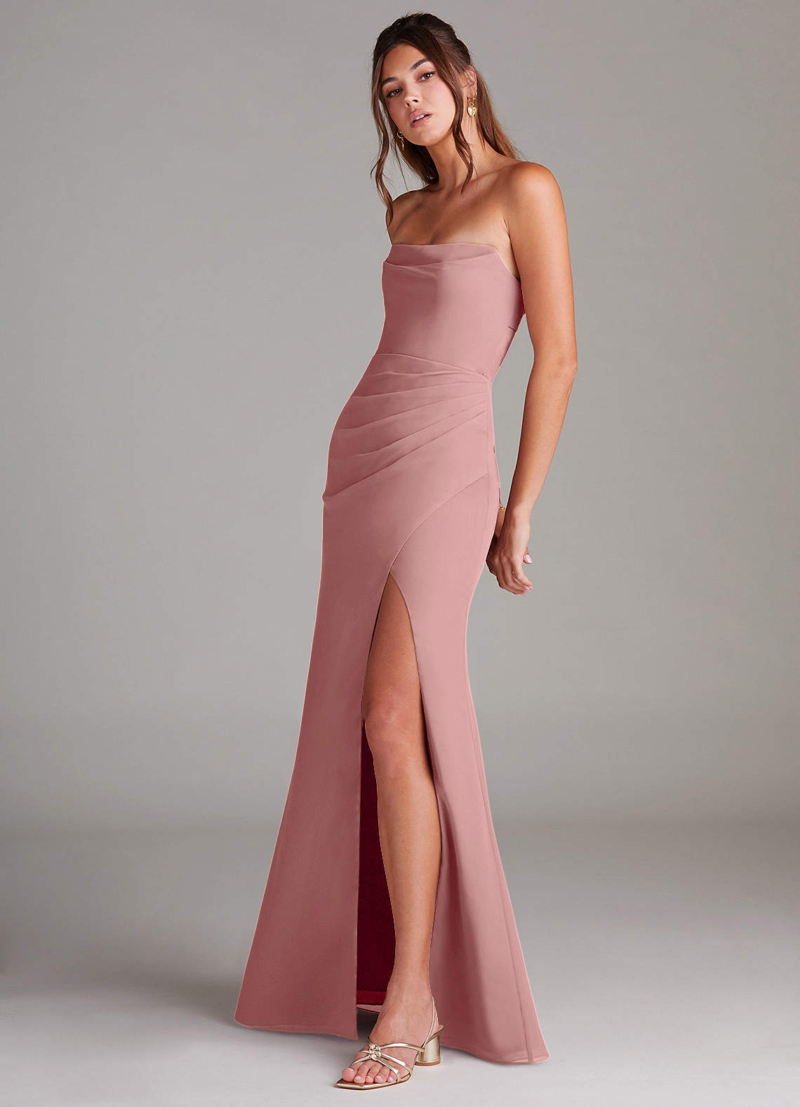 Azazie Leonis Bridesmaid Dresses Dusty Rose Sheath Strapless Chiffon Convertible Dress image2