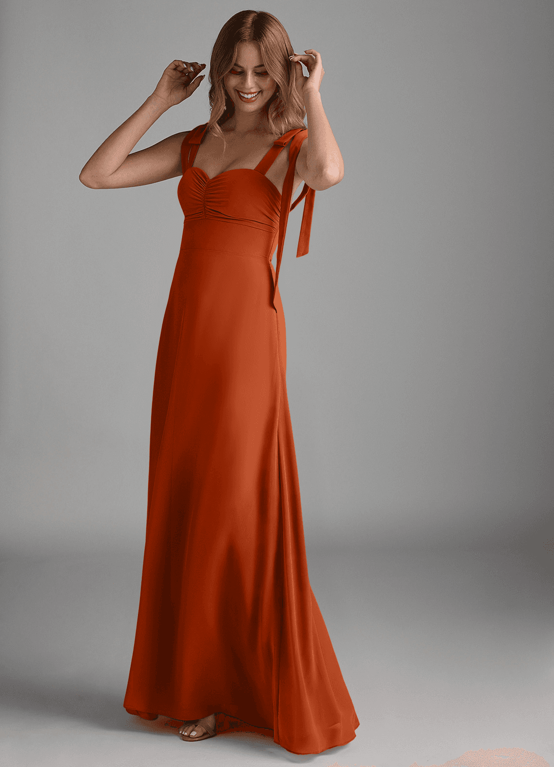 Azazie Lizet Bridesmaid Dresses Burnt Orange A-Line Sweetheart Neckline Chiffon Dress image1