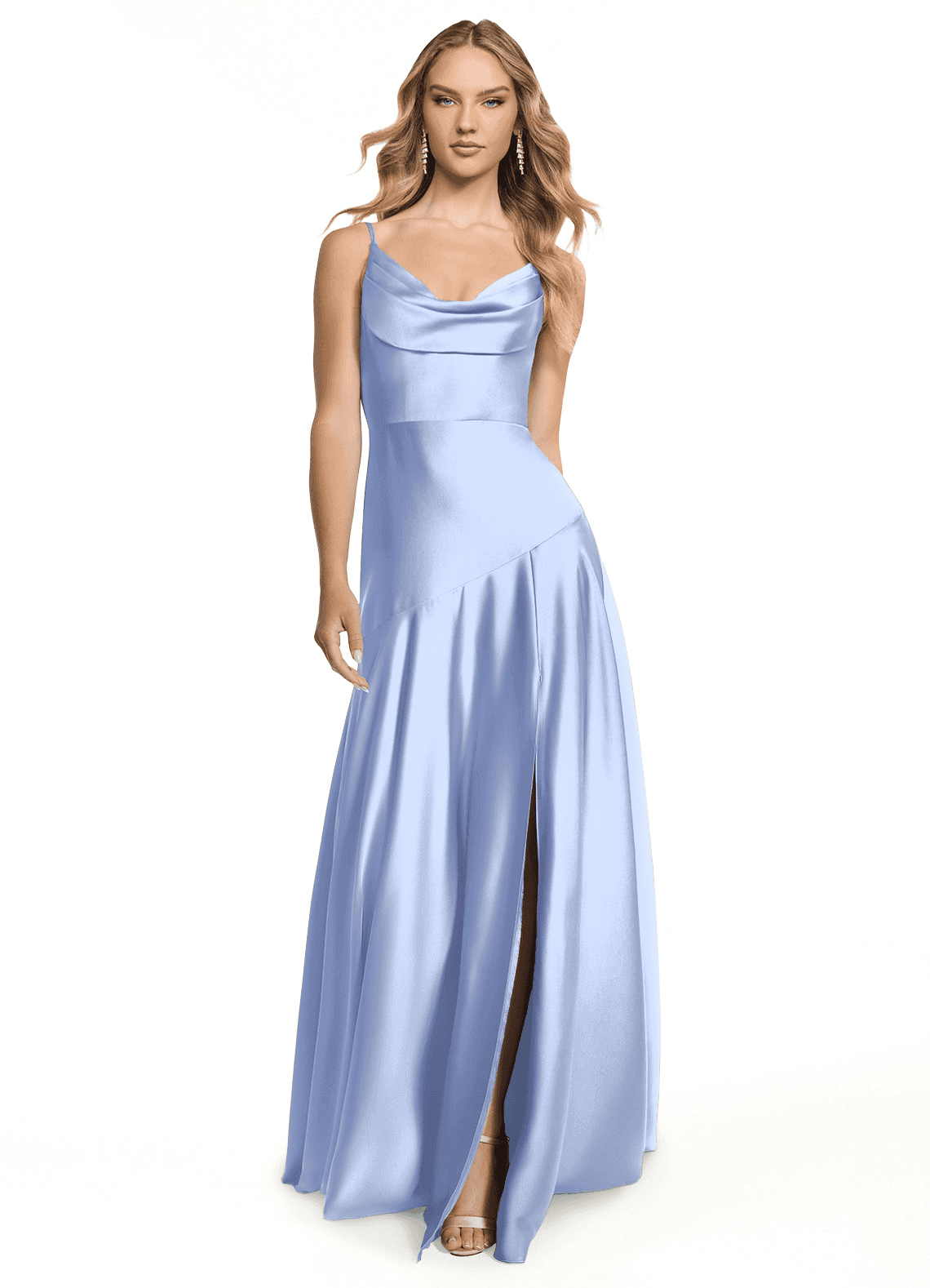 Azazie Kayla Bridesmaid Dresses Ice Sheath Side Slit Stretch Satin Dress image1