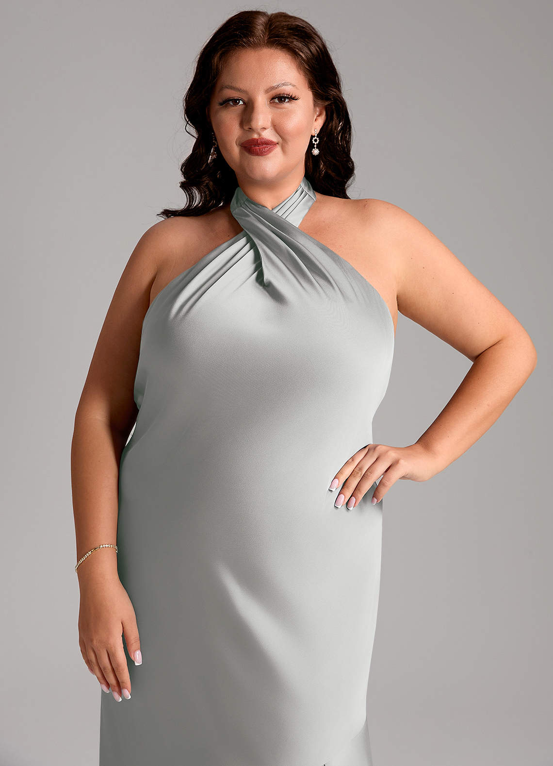 Azazie Lorena Silver Stretch Satin Bridesmaid Dresses | Azazie DE