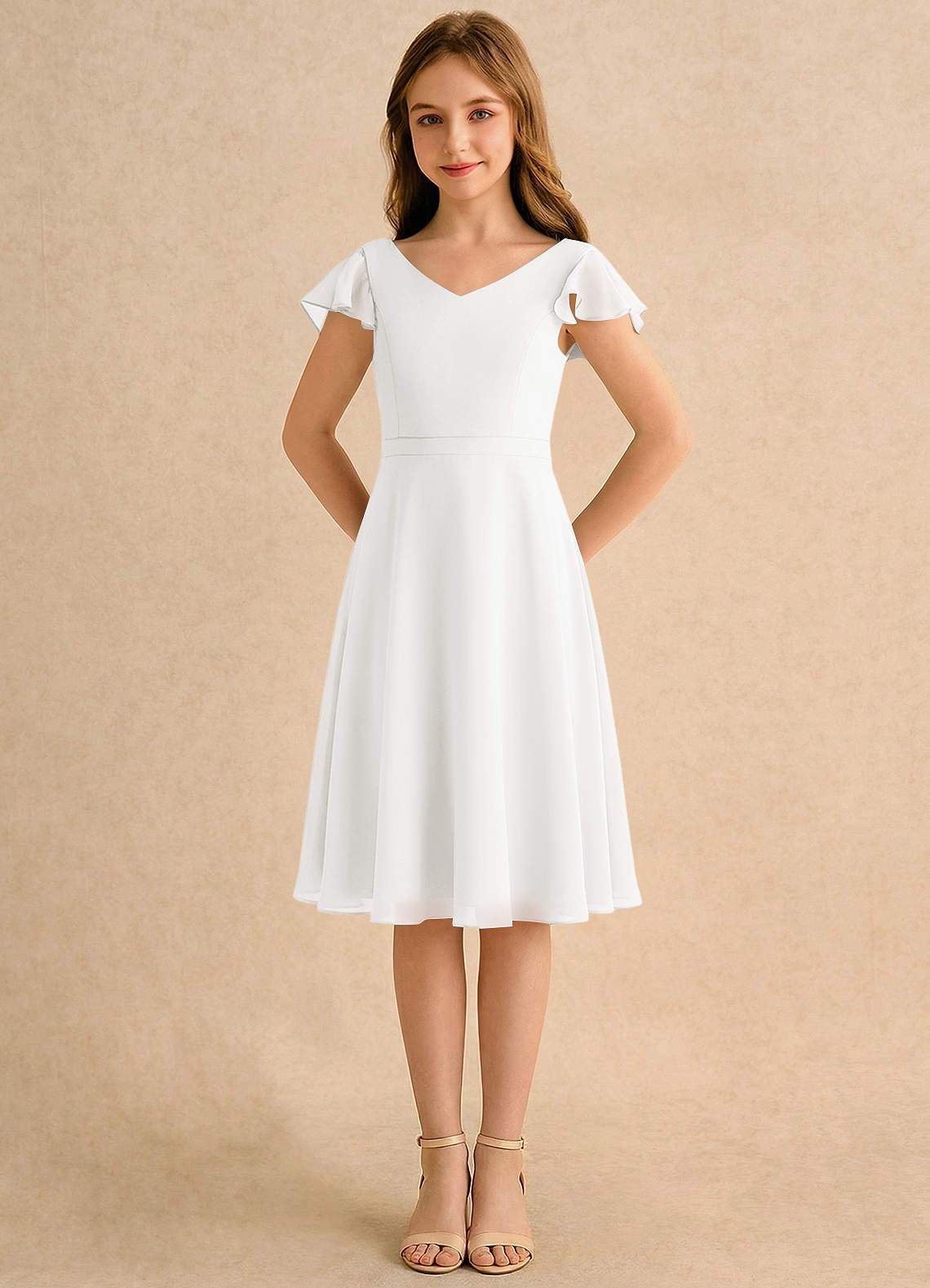 Azazie Narin Girls Formal Flower Girl Klänningar Klä A-Line i Chiffong med ärmar image4