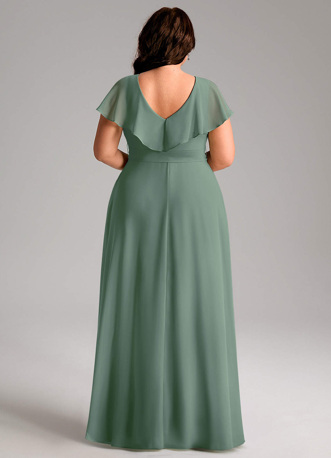 Azazie Lainey Bridesmaid Dresses Eucalyptus A-Line with Pockets Chiffon Dress image8