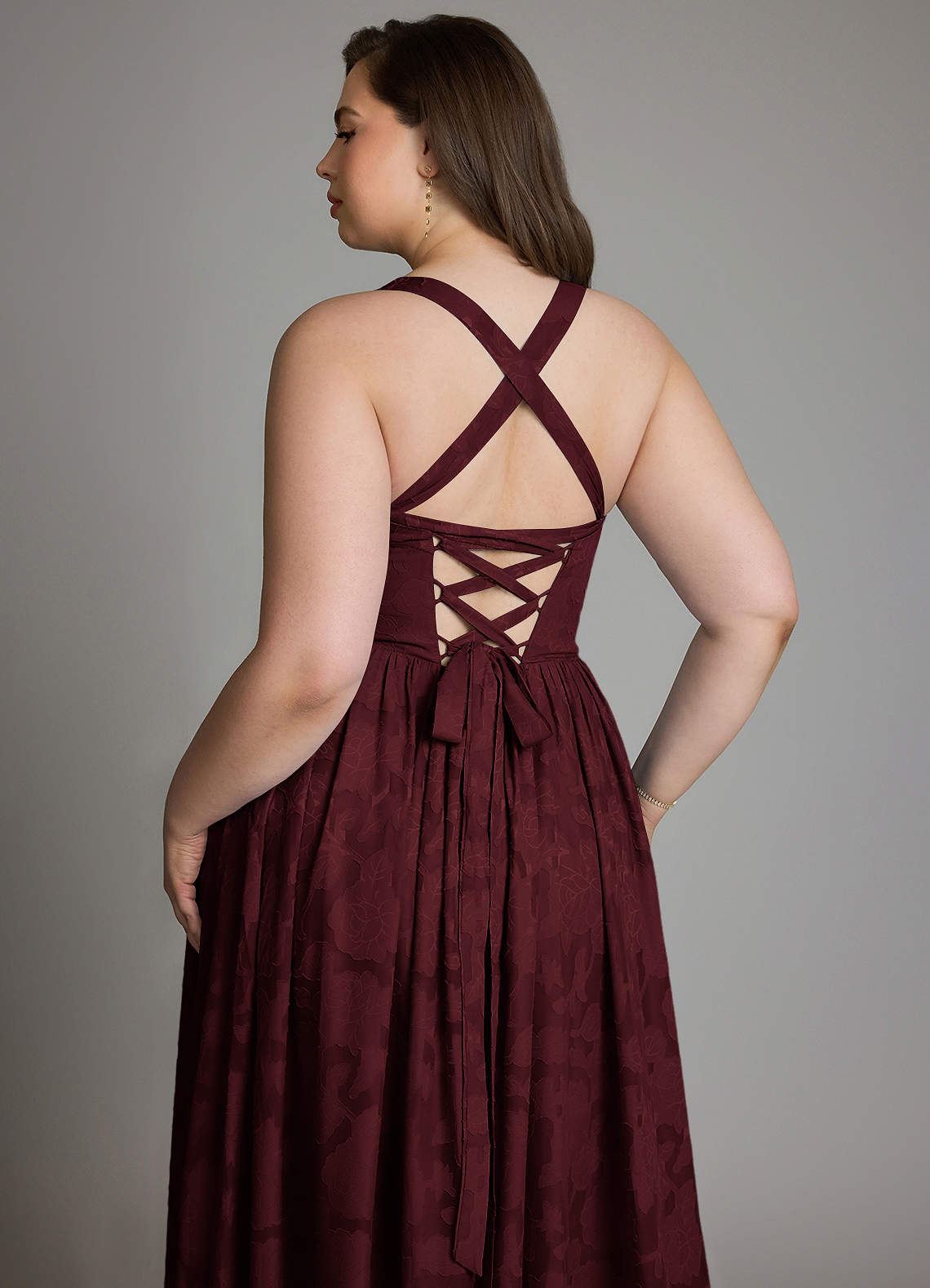Azazie Francis Bridesmaid Dresses Cabernet A-Line Corset Floral Burnout Dress image14