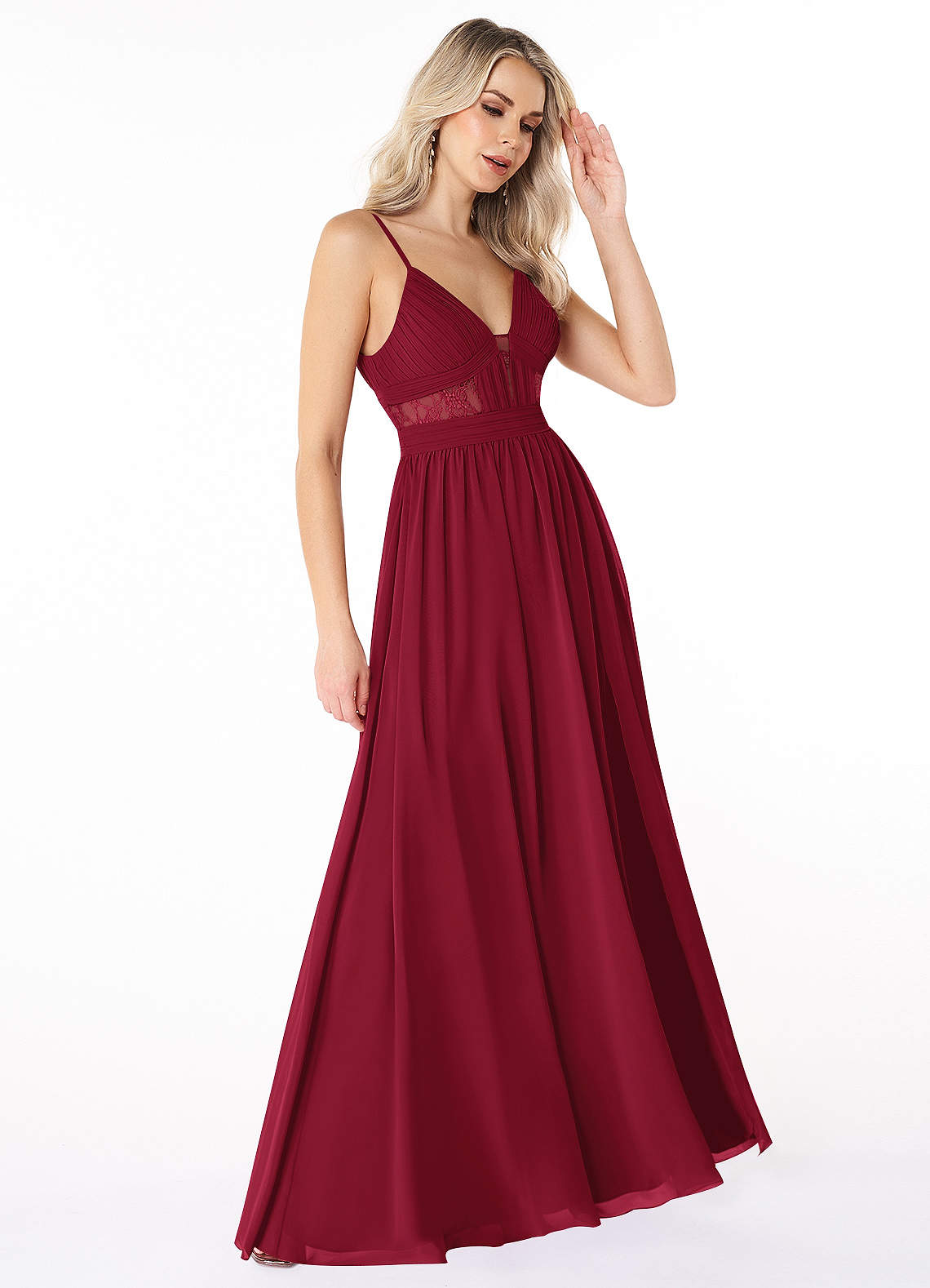 Azazie Elsy Bridesmaid Dresses A-Line Lace Chiffon Floor-Length Dress image1