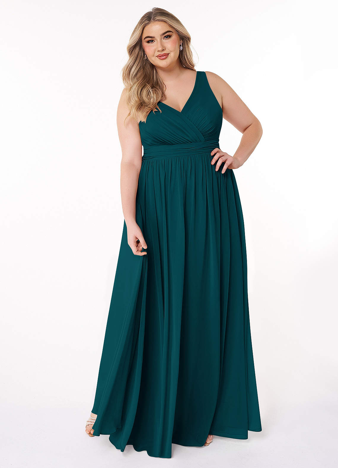 Azazie Kora Bridesmaid Dresses Pine A-Line Pleated Chiffon Dress image1