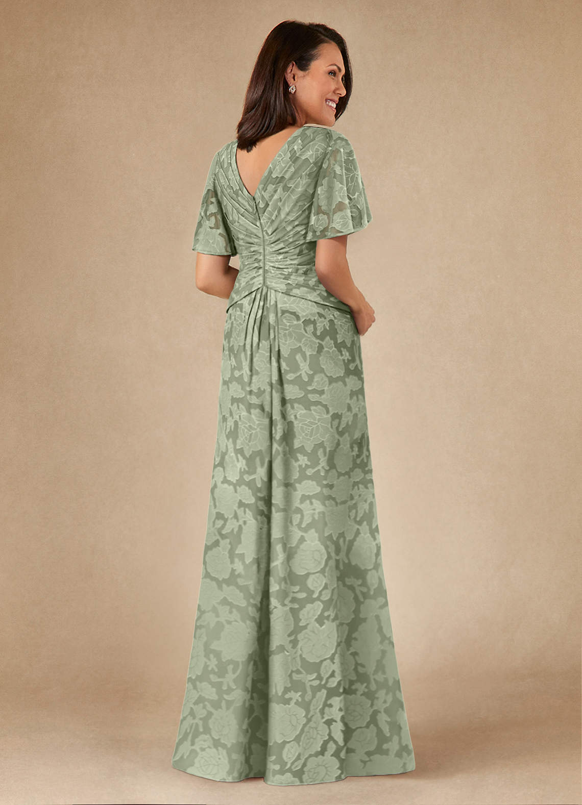 Azazie Emmeline Mother of the Bride Dresses Agave A-Line Pleated Floral Burnout Dress image1