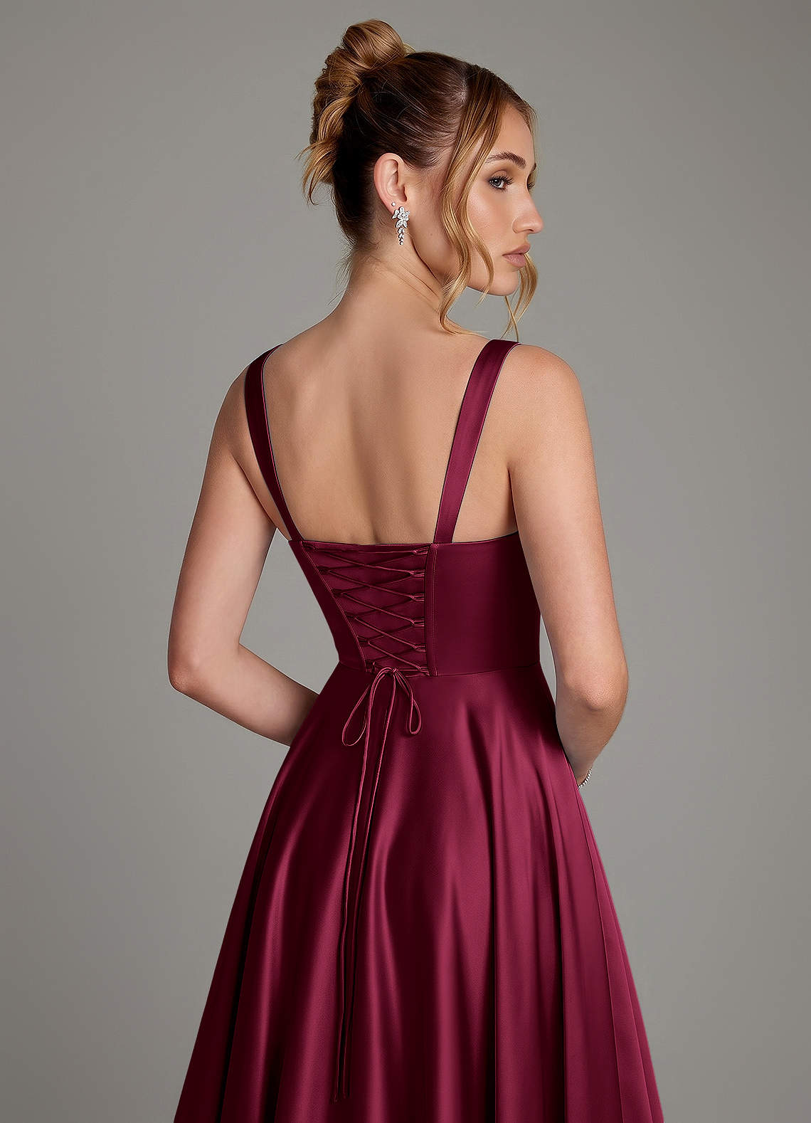 Azazie Azaria Bridesmaid Dresses Burgundy A-Line Corset Stretch Satin Dress image1