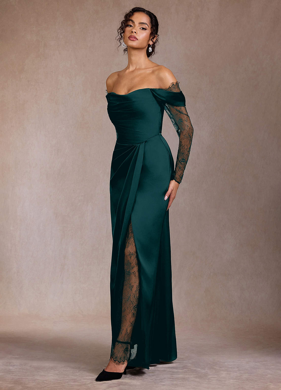 slim fit dress slacks Davina Green Lace Detail Maxi Dress with Pleated Skirt – Frock and Frill main image 0