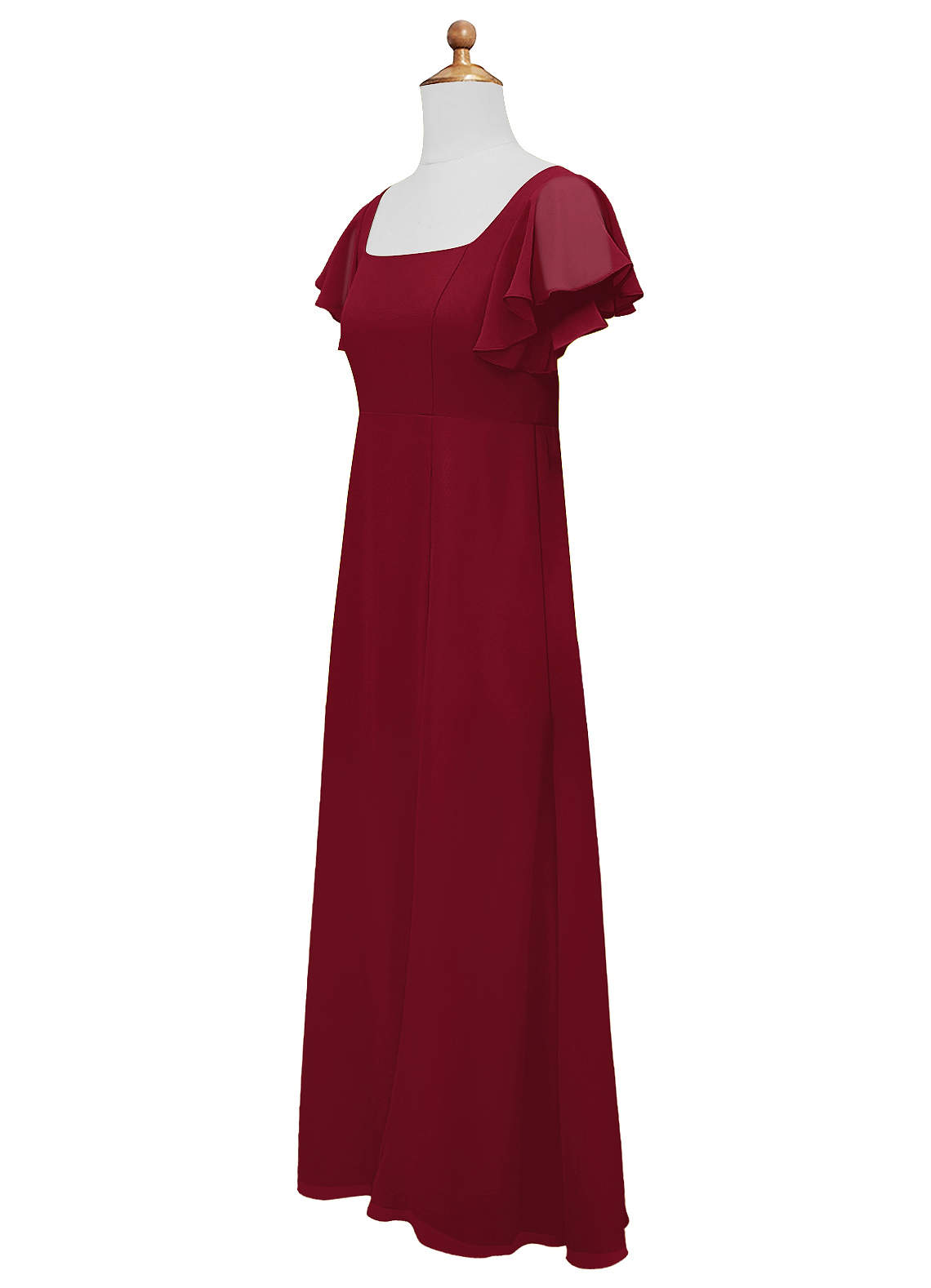 Azazie Bondi Junior Burgundy A-Line Bow Chiffon Dress image6