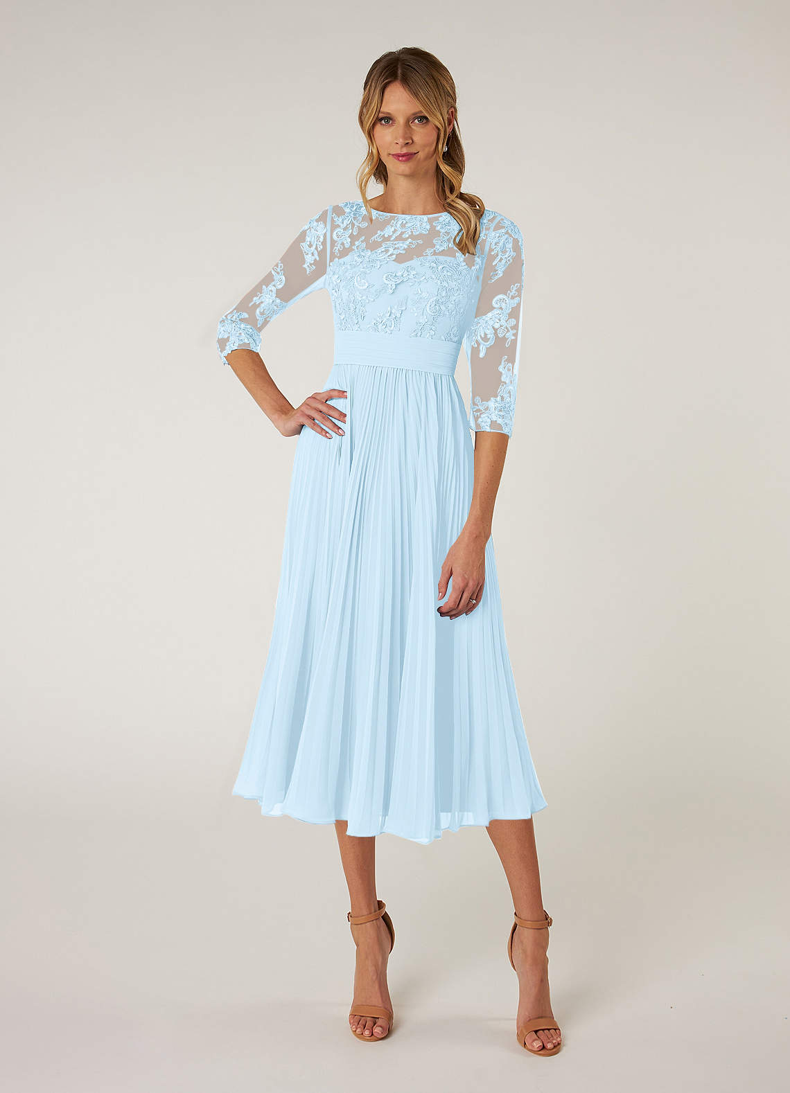 Azazie Tutu Mother of the Bride Dresses Sky Blue A-Line Boatneck Lace Chiffon Dress image1