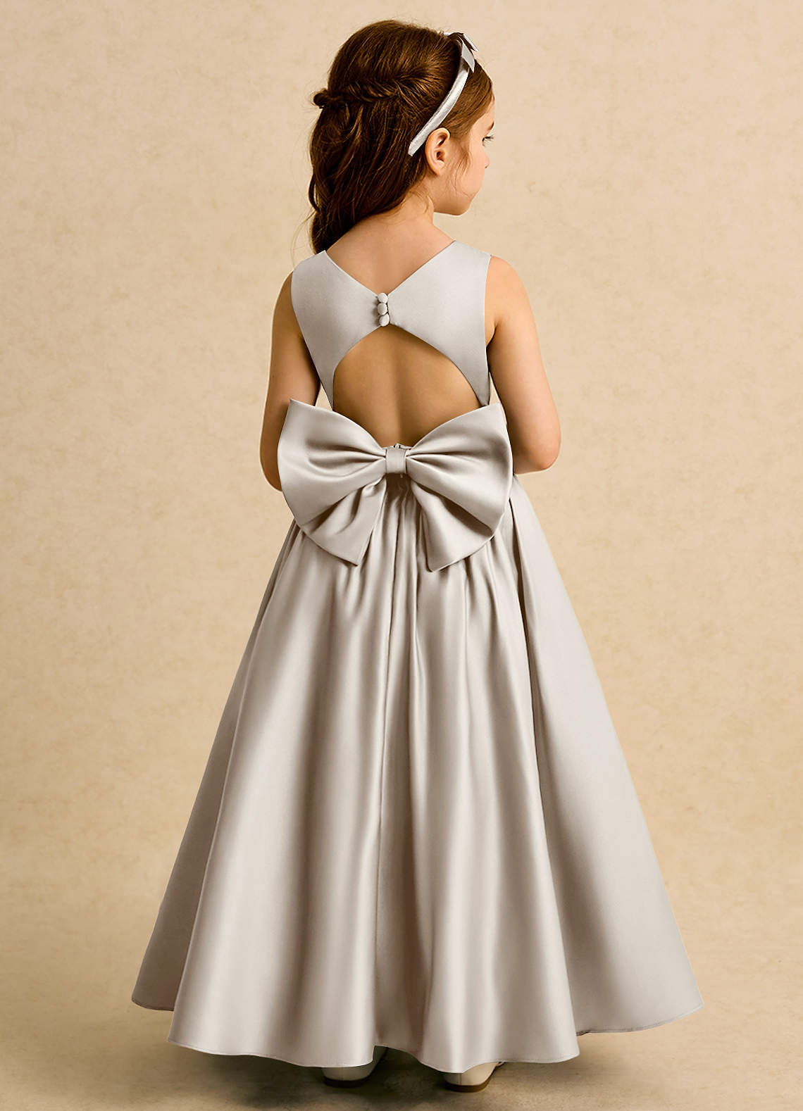 Azazie Nellia Flower Girl Dresses Frost A-Line Bow Matte Satin Dress image1