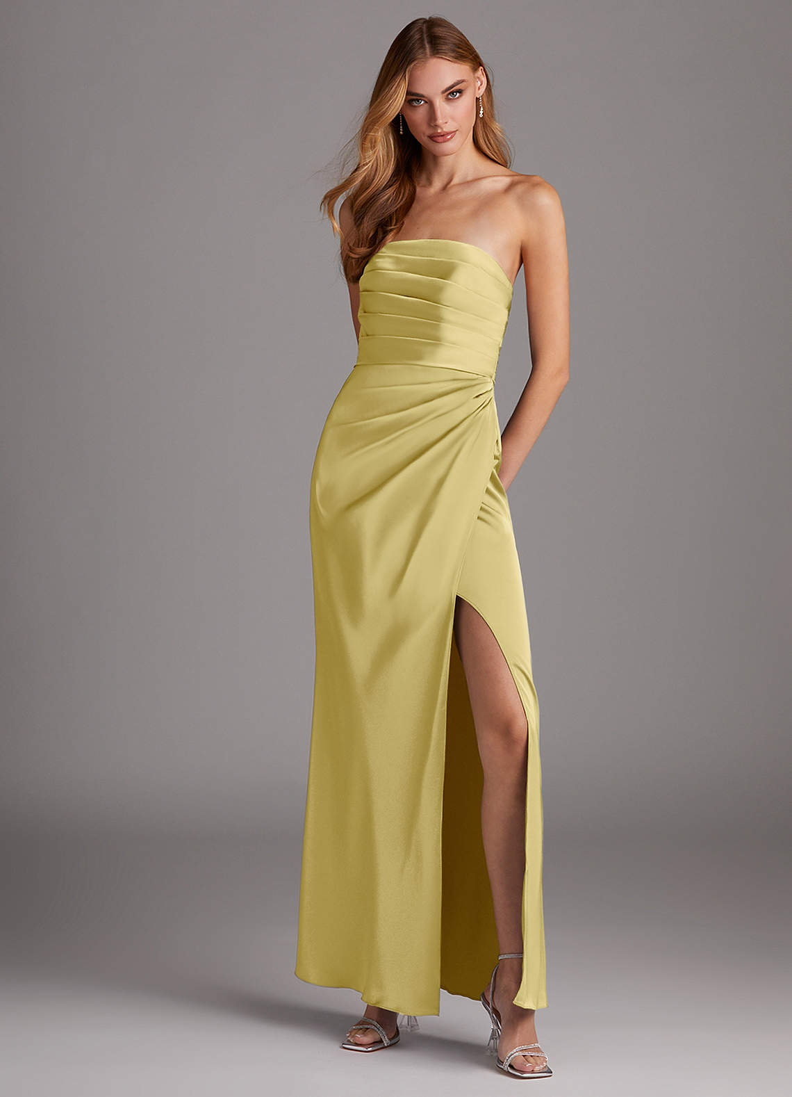 Azazie Lexie Bridesmaid Dresses Lemon Sorbet Sheath Strapless Stretch Satin Convertible Dress image1