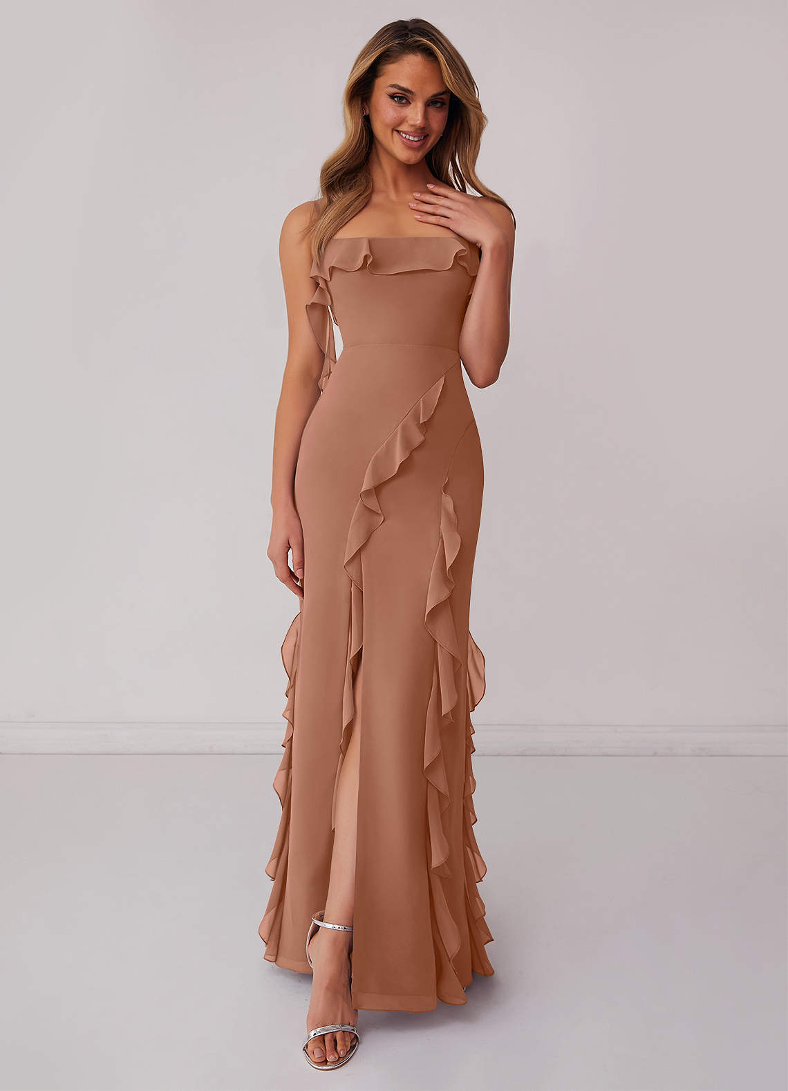Barbie ♥ Azazie Bridesmaid Dresses Bronzer Sheath Bow Chiffon Dress image1