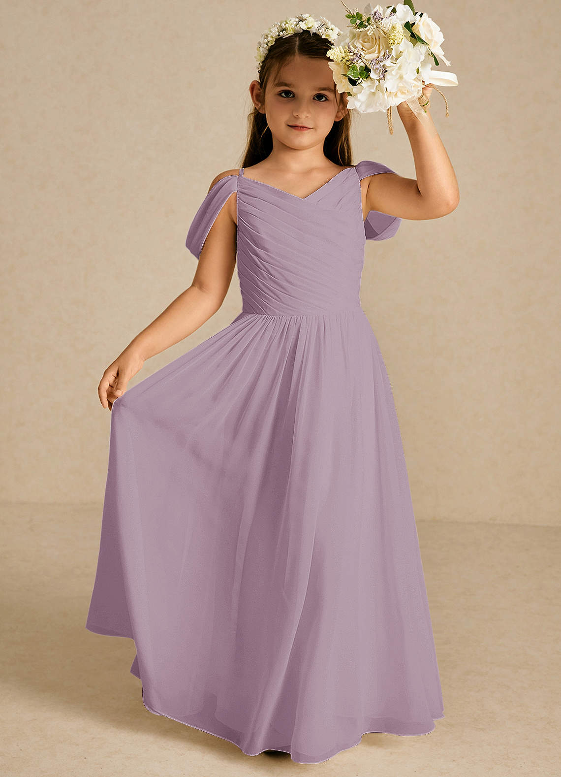 Azazie Chelle Flower Girl Dresses Wisteria A-Line Pleated Chiffon Dress image1
