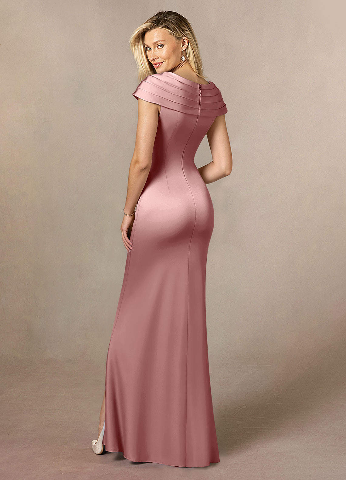 Azazie Anderson Mother of the Bride Dresses Dusty Rose A-Line Pleated Stretch Satin Dress image4